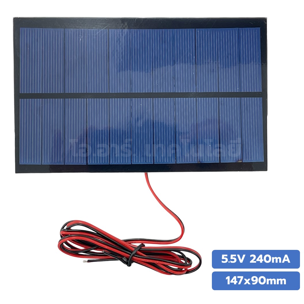 แผงโซล่าเซลล์ ขนาด 147X90mm 5.5VDC 240mA Solar cell with cable แผ่นโซล่าเซลล์ พร้อมสาย การทดลองพลังงานแสงอาทิตย์ STEM สำหรับงานประดิษฐ์