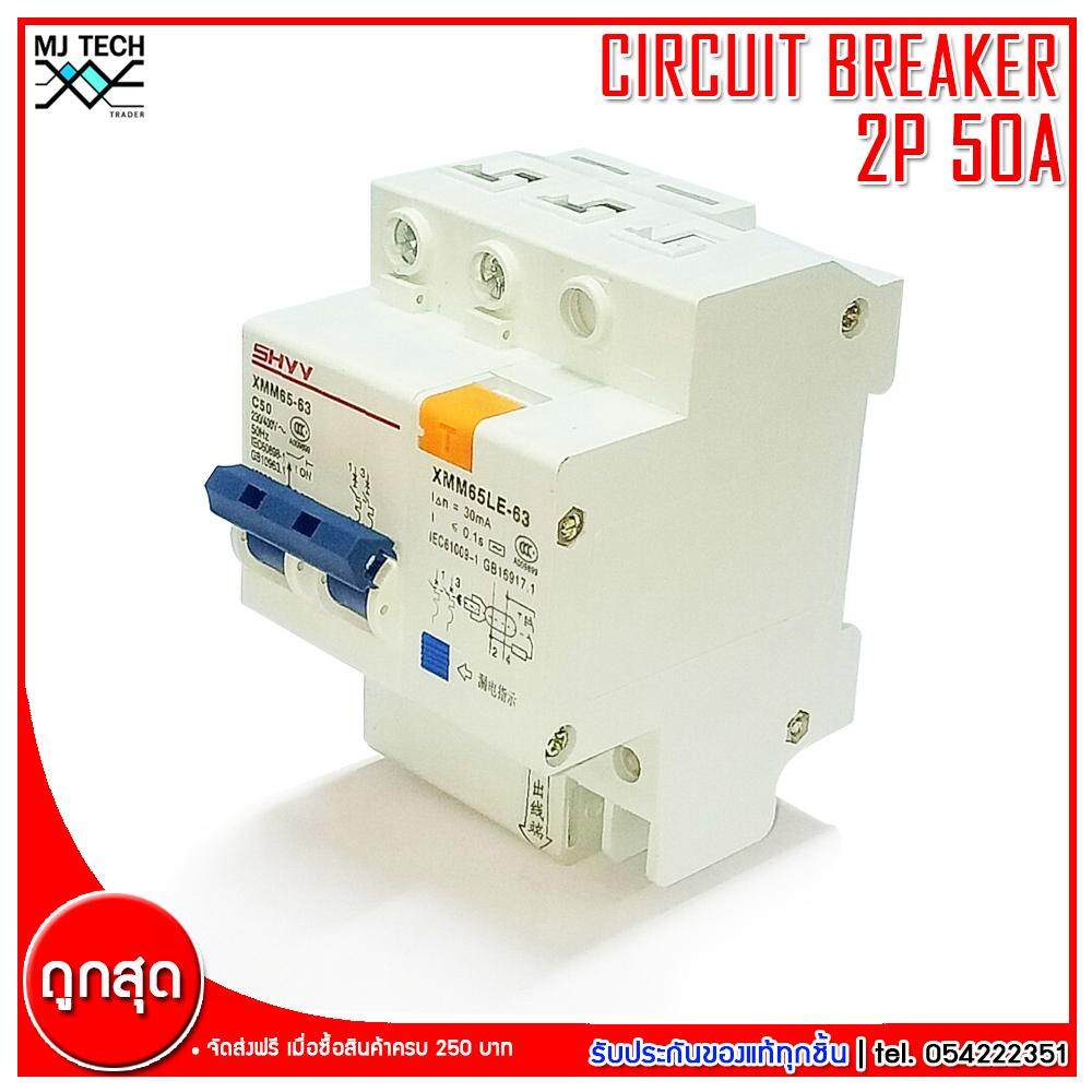 SHYY CIRCUIT BREAKER เบรกเกอร์กันดูด 2P 50A รุ่น XMM65-63 C50