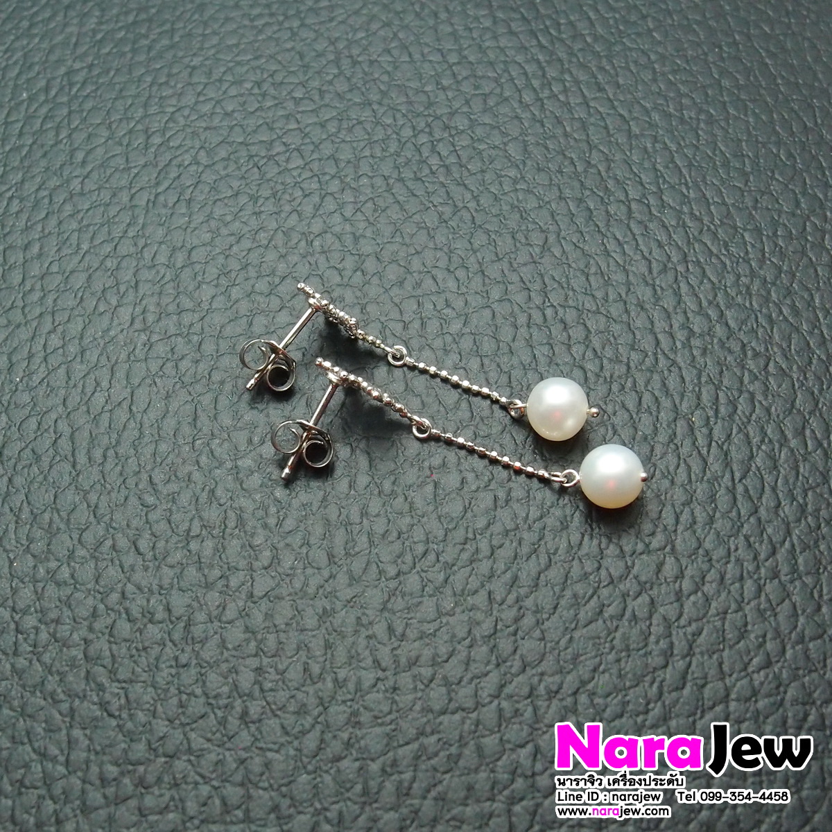 ต่างหูไข่มุกแท้ สีขาว ตุ้งติ้งๆ แบบน่ารักๆ เรียบหรู ใส่ได้ทุกโอกาส ตัวเรือนเงินแท้925