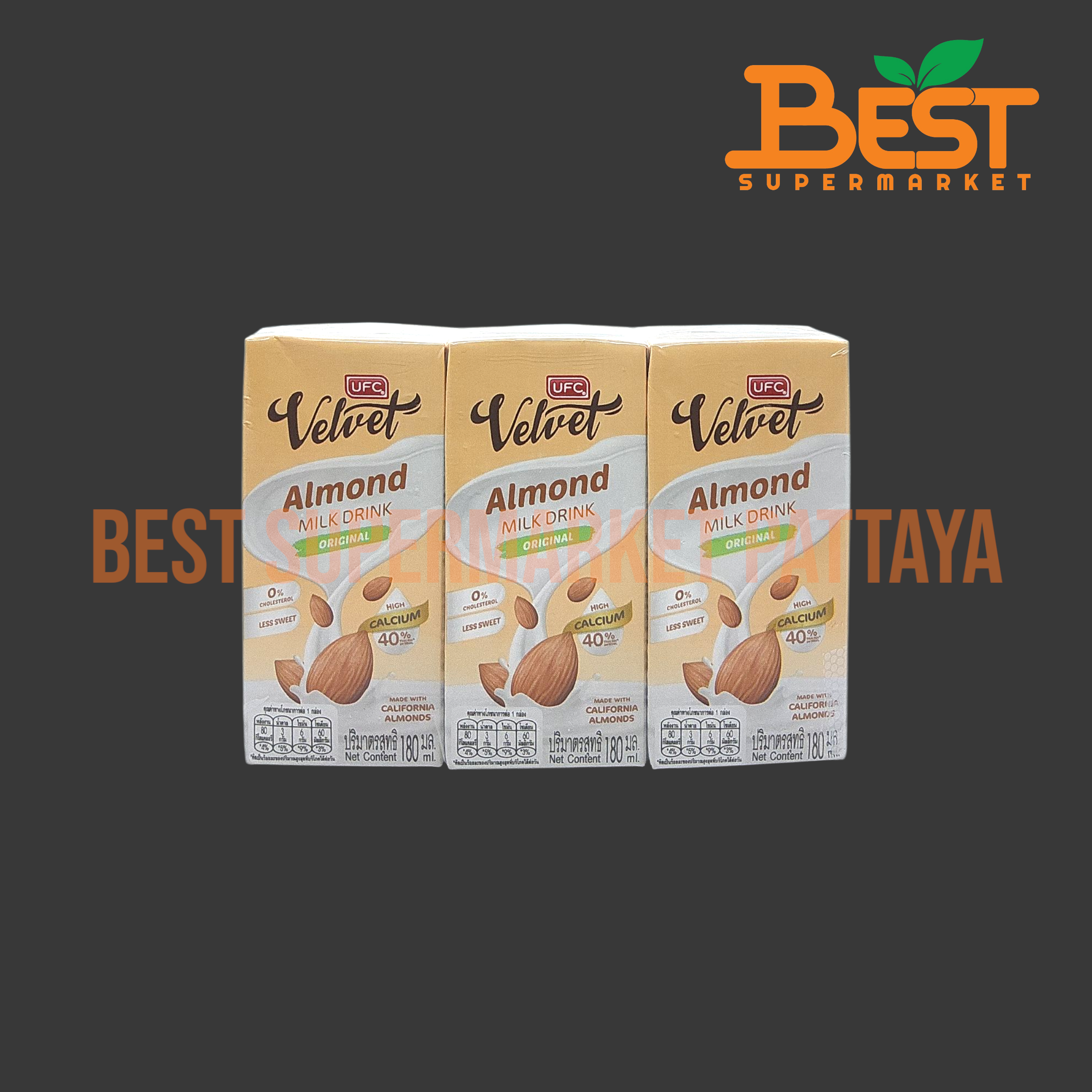 ยูเอฟซี เวลเวท เครื่องดื่มน้ำนมอัลมอนด์ รสดั้งเดิม แพ็ค 3 180 มล.Original Almond Milk Drink. UFC Velvet Brand Pack 3 180 ml.