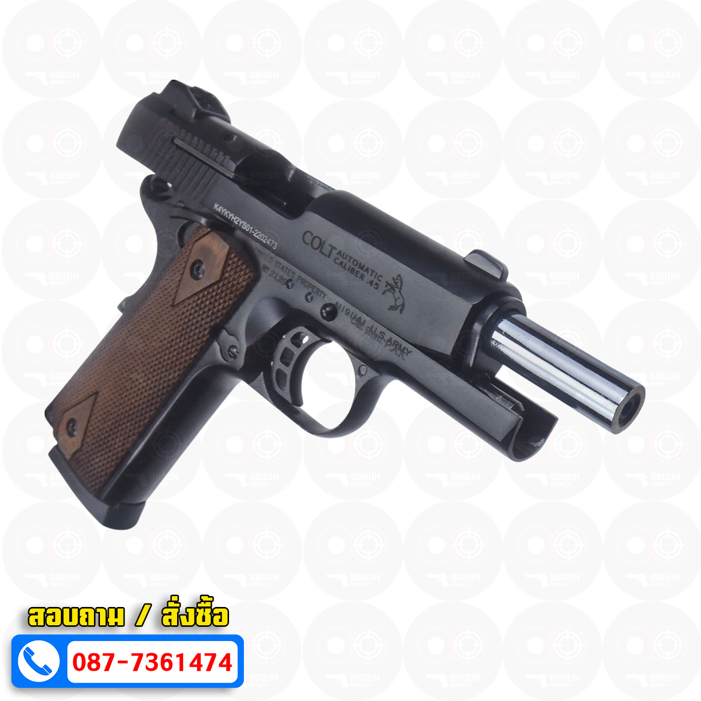 แบลงค์กัน KUZEY M1911 COLT'S MK IV SERIES 80 blank gun สีดำ ลำ 4 นิ้ว ด้ามไม้