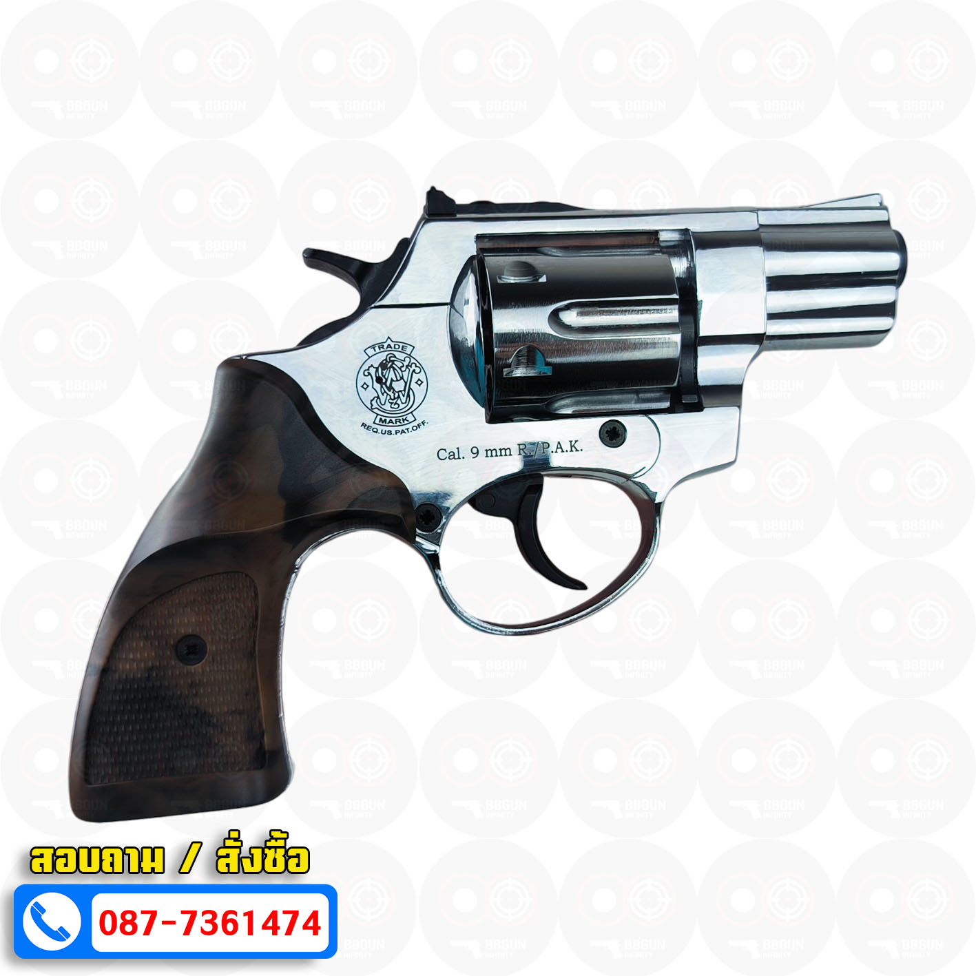 Ekol Lite แบลงค์กัน ลูกโม่ 2 นิ้ว สีเงินเงา (Shiny chrome) Smith & Wesson blank gun Revolver 2 inch