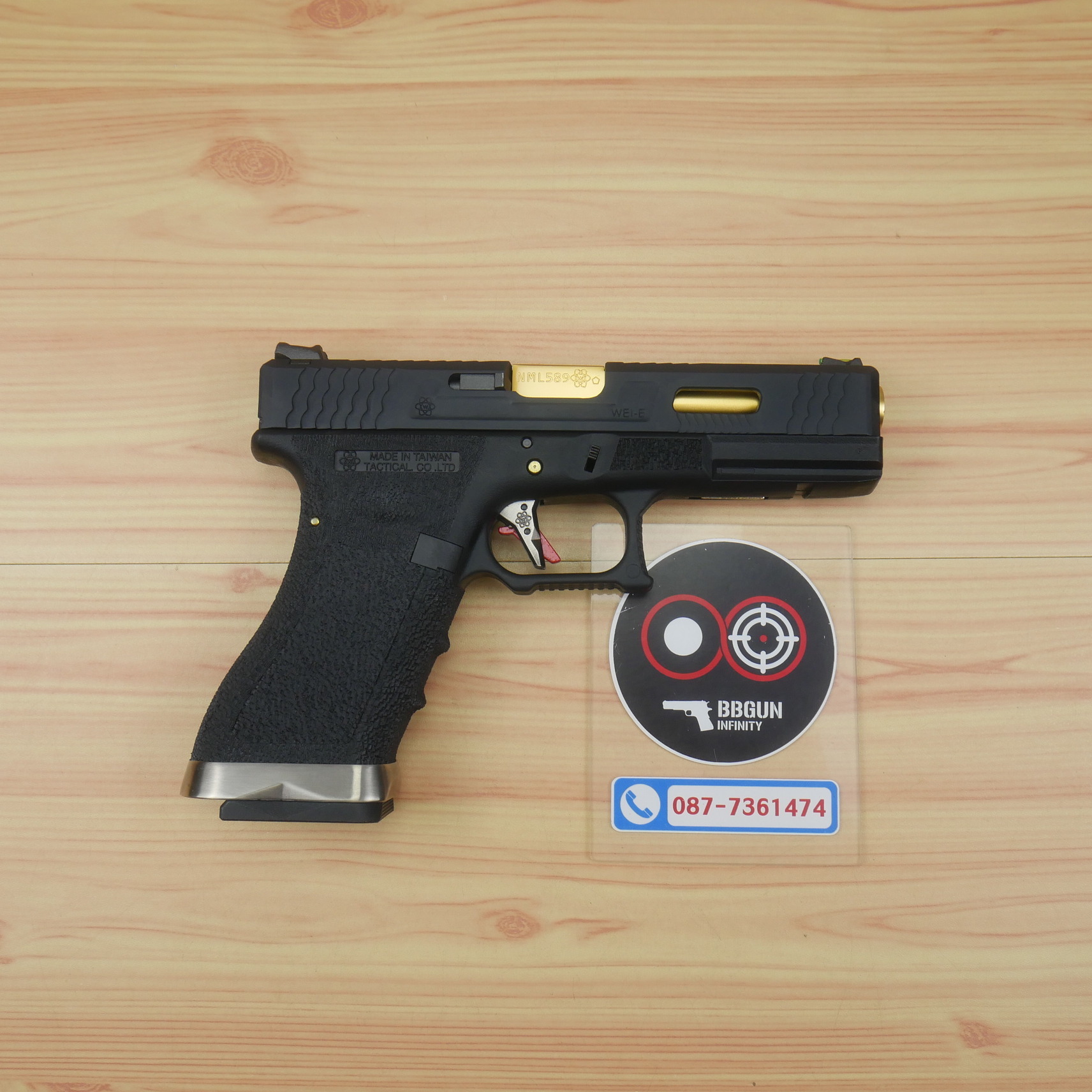 บีบีกันอัดแก๊ส WE Glock 17 G-Force T1 สไลด์ดำ ท่อทอง เฟรมดำ BB GUN