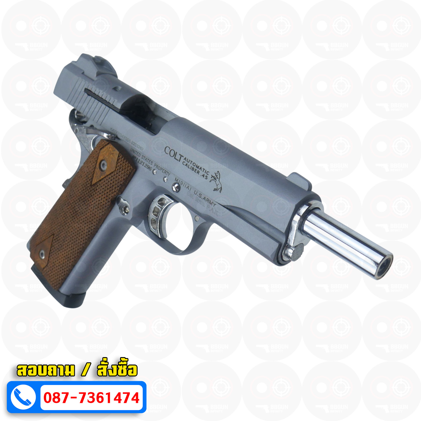 แบลงค์กัน KUZEY M1911 COLT'S MK IV SERIES'70 สีสโม๊ค 5 นิ้ว blank gun (smoke) ด้ามไม้