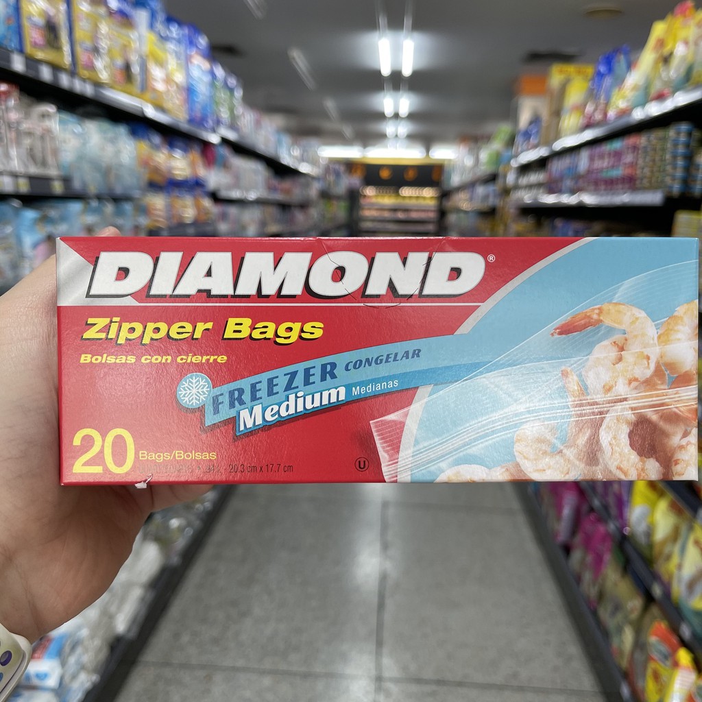 ไดมอนด์ ถุงซิปบรรจุอาหารแช่แข็ง ขนาด 20.3 cm x 17.7 cm 20 ใบ Diamond Zipper Bag Freezer 20 Bags