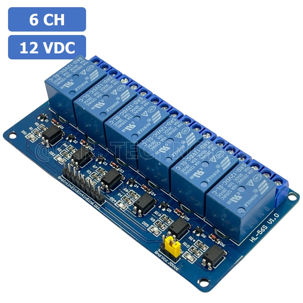 (1ชิ้น) NA193 โมดูลรีเลย์ 12VDC 6 ช่อง รีเลย์ 6 Channel Low Level Relay Module DC 12V (with light coupling)