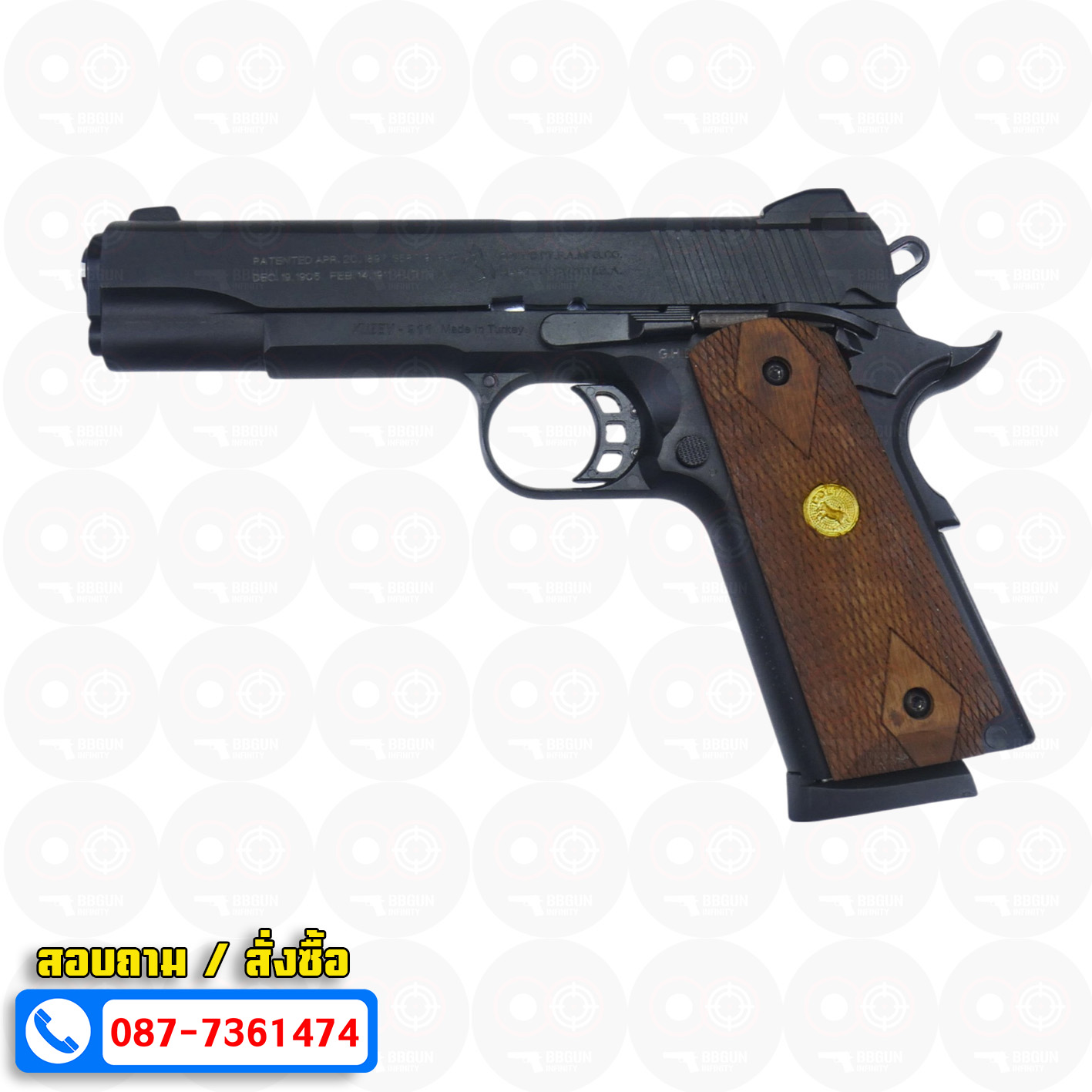 แบลงค์กัน KUZEY M1911Colt's 100 Years สีดำ 5 นิ้ว ด้ามไม้ (แถมกล่องใส่ปืน) blank gun