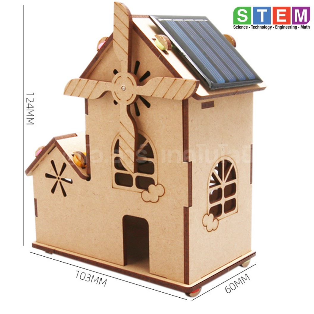 T-M153 ชุดประกอบไม้ บ้านกังหัน พลังงานแสงอาทิตย์ Solar Wind Mill House Wooden Kit STEM Education ของเล่นเสริมทักษะ เสริมพัฒนาการ ชุดเรียนรู้ ชุดทดลอง โซล่าเซลล์