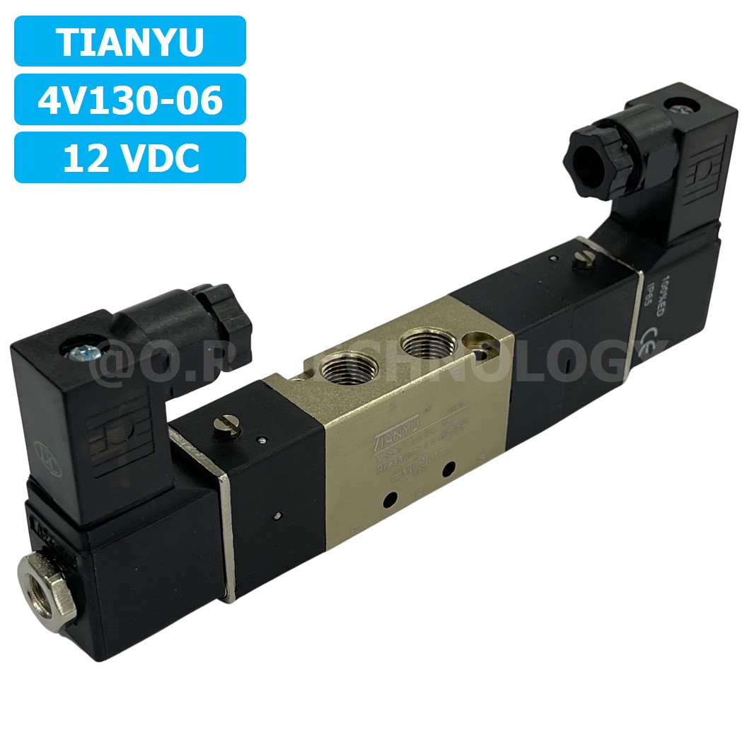 4V130-06 12VDC โซลินอยด์วาล์ว คอยล์ 2 ข้าง 5/3 Double coil Solenoid Valve Pneumatic TIANYU 4V-130-06