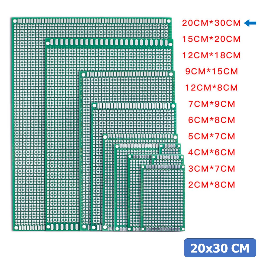 (1ชิ้น) NC053 แผ่น PCB แผ่นปริ้น แบบ 2หน้า แผงไข่ปลา บอร์ดไข่ปลา แผ่นทดลอง ขนาด 20x30 cm Universal PCB Prototype Board Double-Side 2.54mm Hole pitch
