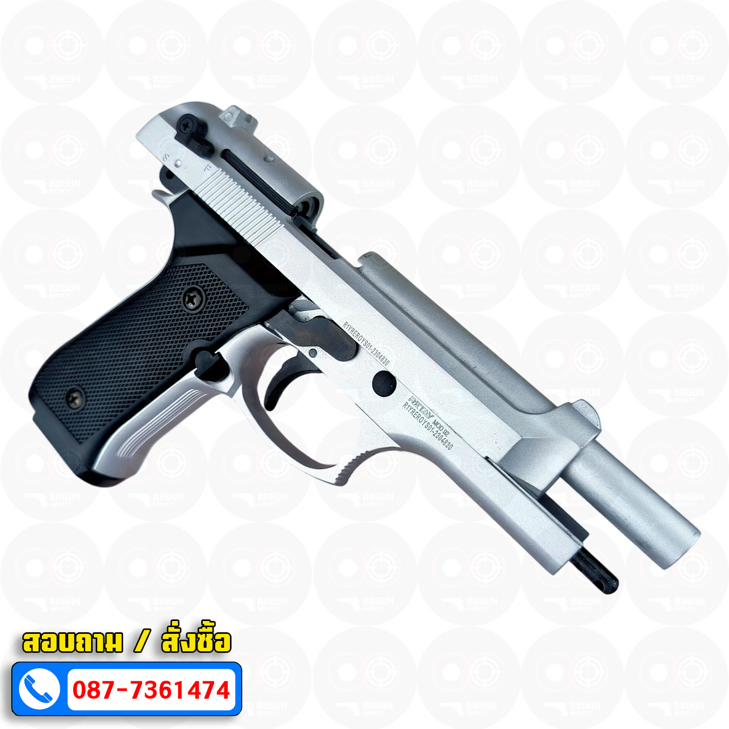 แบลงค์กัน Retay MOD 92 สีเงินด้าน Chrome Blank Gun Beretta MOD 92 รีเท บาเร็ตต้า เอ็ม 92