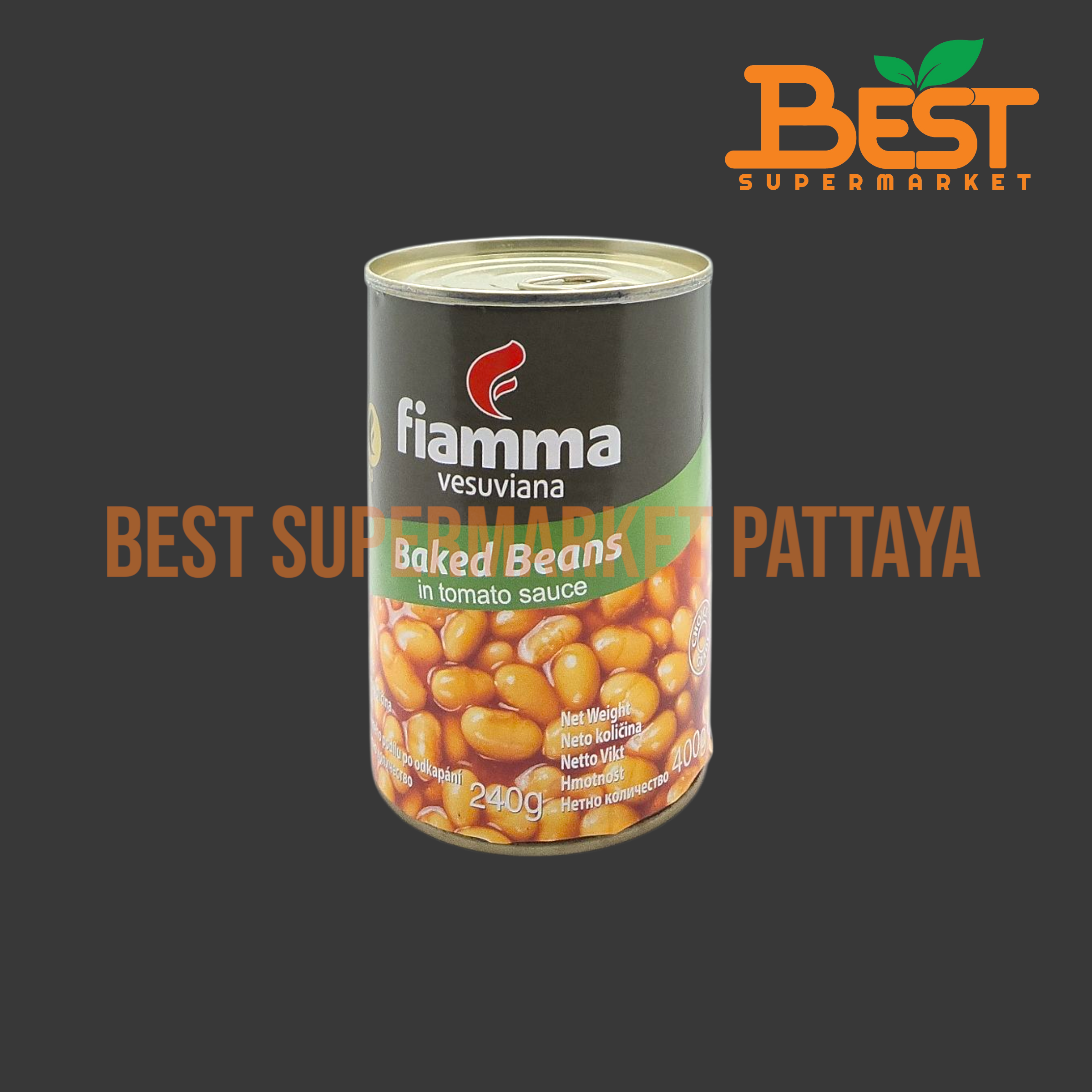 ไฟมมา ถั่วอบในซอสมะเขือเทศ น้ำหนักสุทธิ 400 กรัม Fiamma Baked Beans im Tomato Sauce Total Weight 400 g.