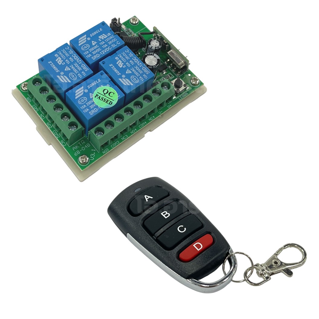 รีโมทควบคุม 4ปุ่ม พร้อมกล่อง 433MHz 12V/24V 4 Channel Relay Module Wireless Remote Control Switch กล่องควบคุมรีโมท 4ช่อง