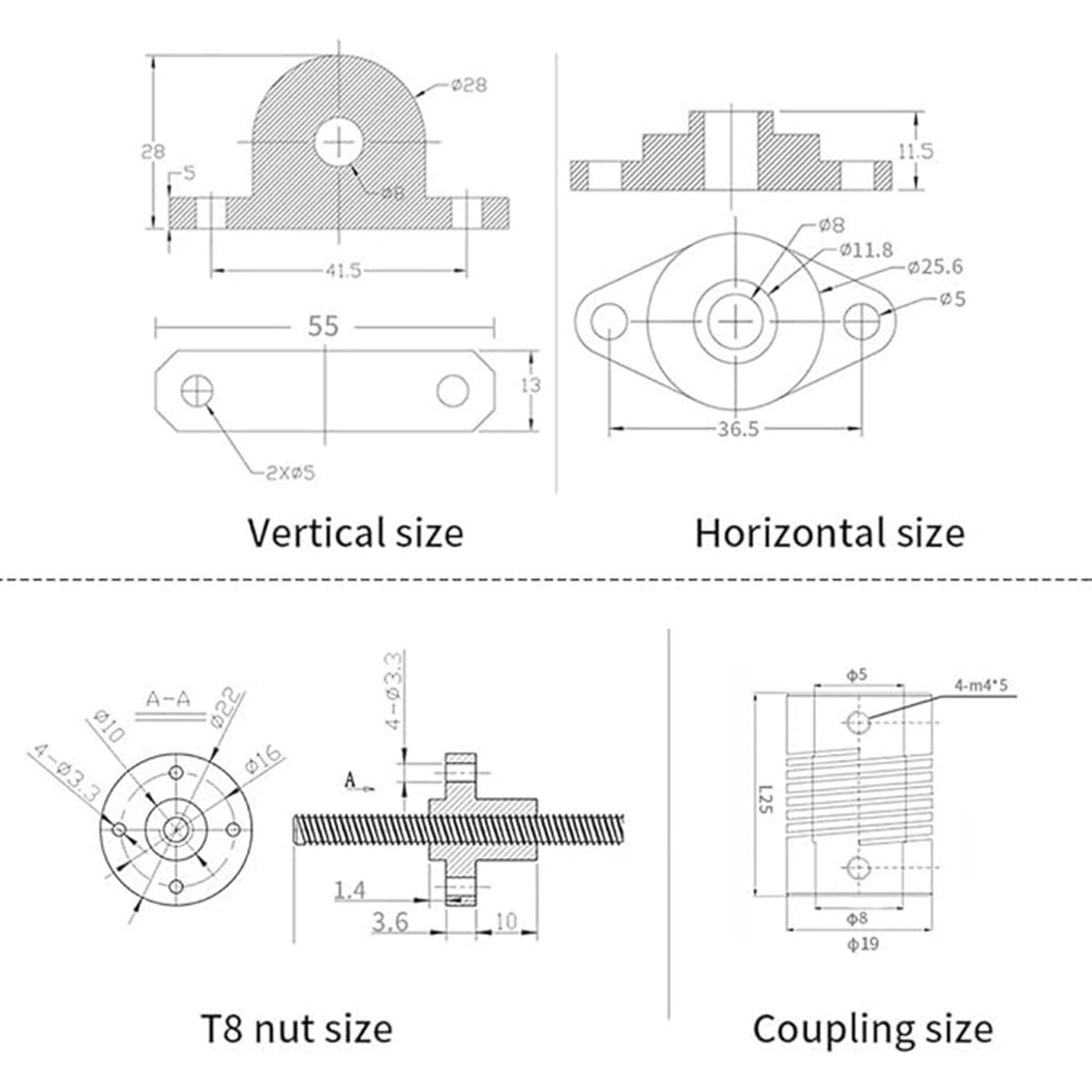 ชุดเพลาแบริ่ง ระยะ 100-500mm T8 Lead Screw 8mm Vertical/Horizontal Kit KFL08 KP08 Bearing for CNC 3D Printer Parts ชุดเพลาลูกปืน สำหรับเครื่องปริ้น 3มิติ