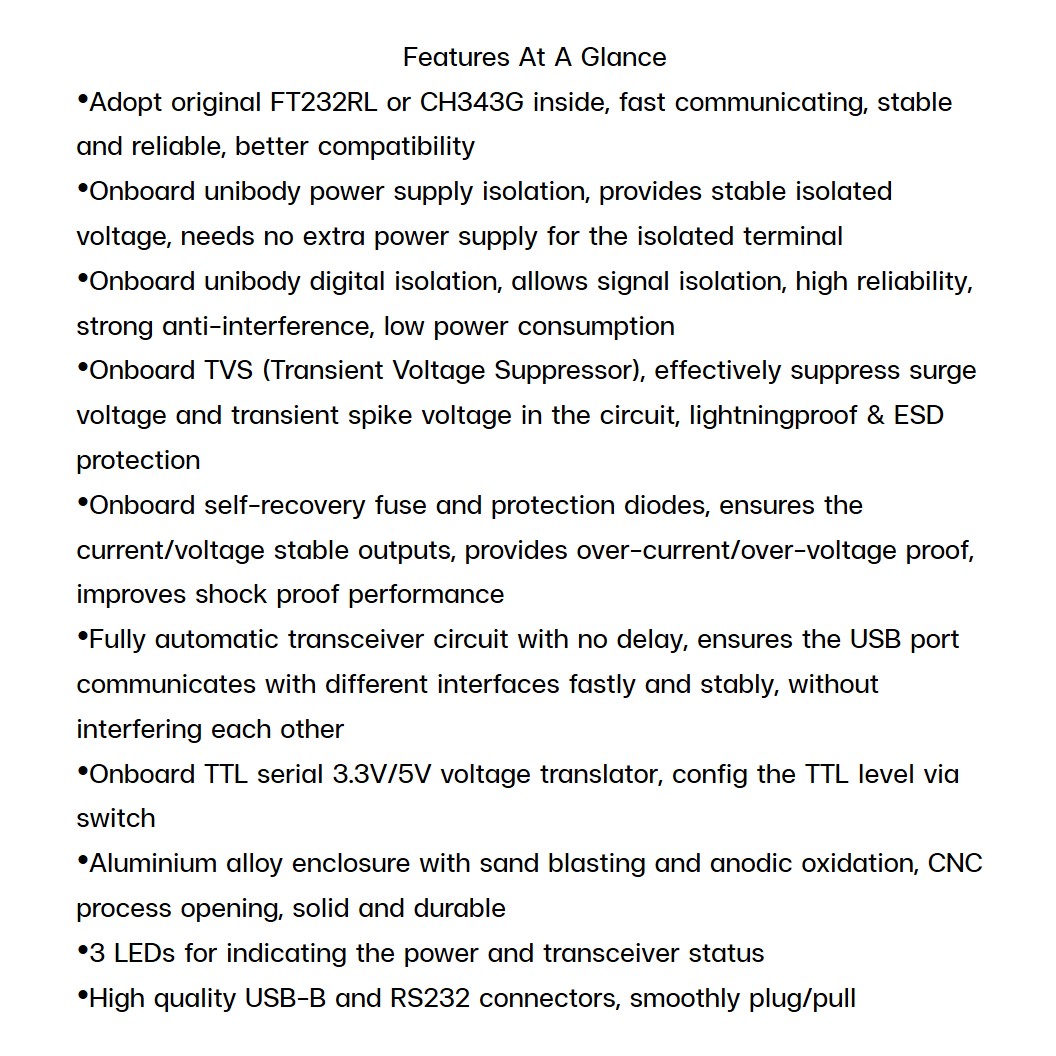 WAVESHARE FT232RL/CH343G ตัวแปลง USB TO RS232/485/TTL Interface Converter, Industrial Isolation ตัวแปลงสัญญาณ