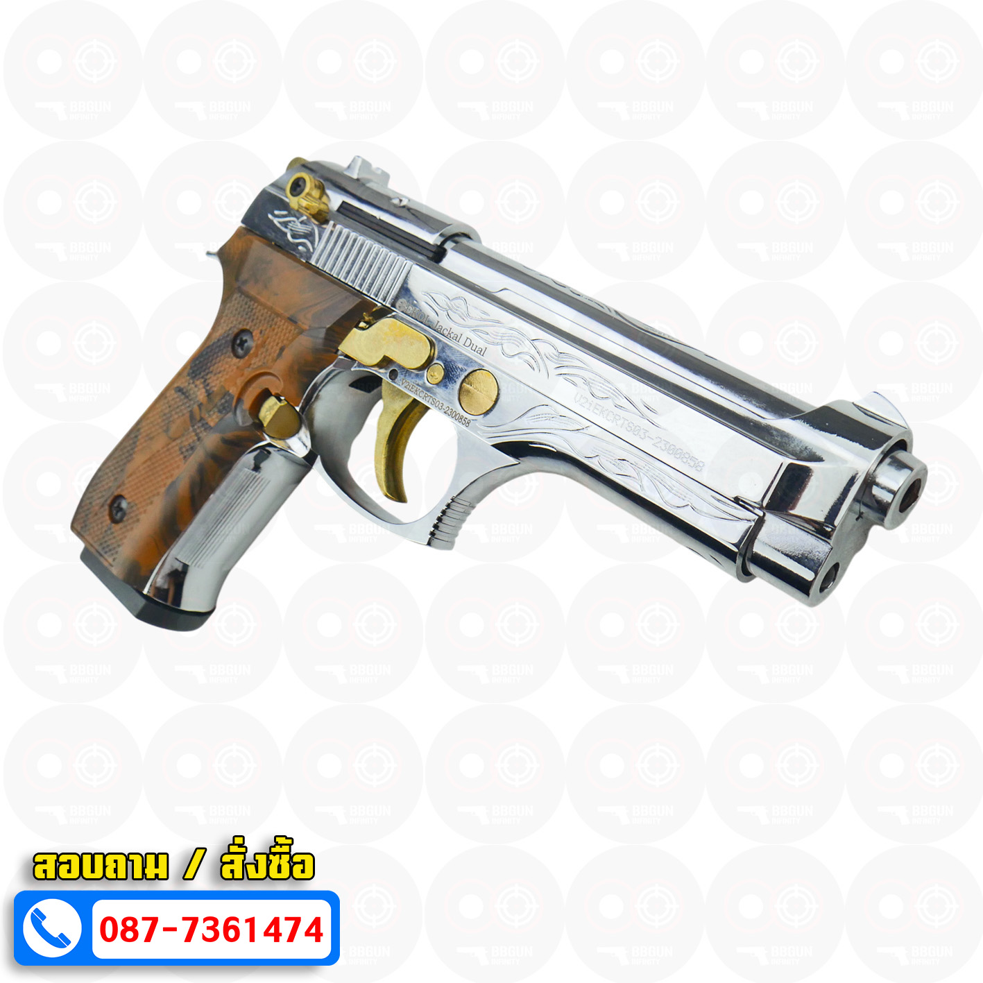 แบลงค์กัน EKOL JACKAL DUAL Full Auto 5 นิ้ว สีเงินเงาทองลาย BLANK GUN