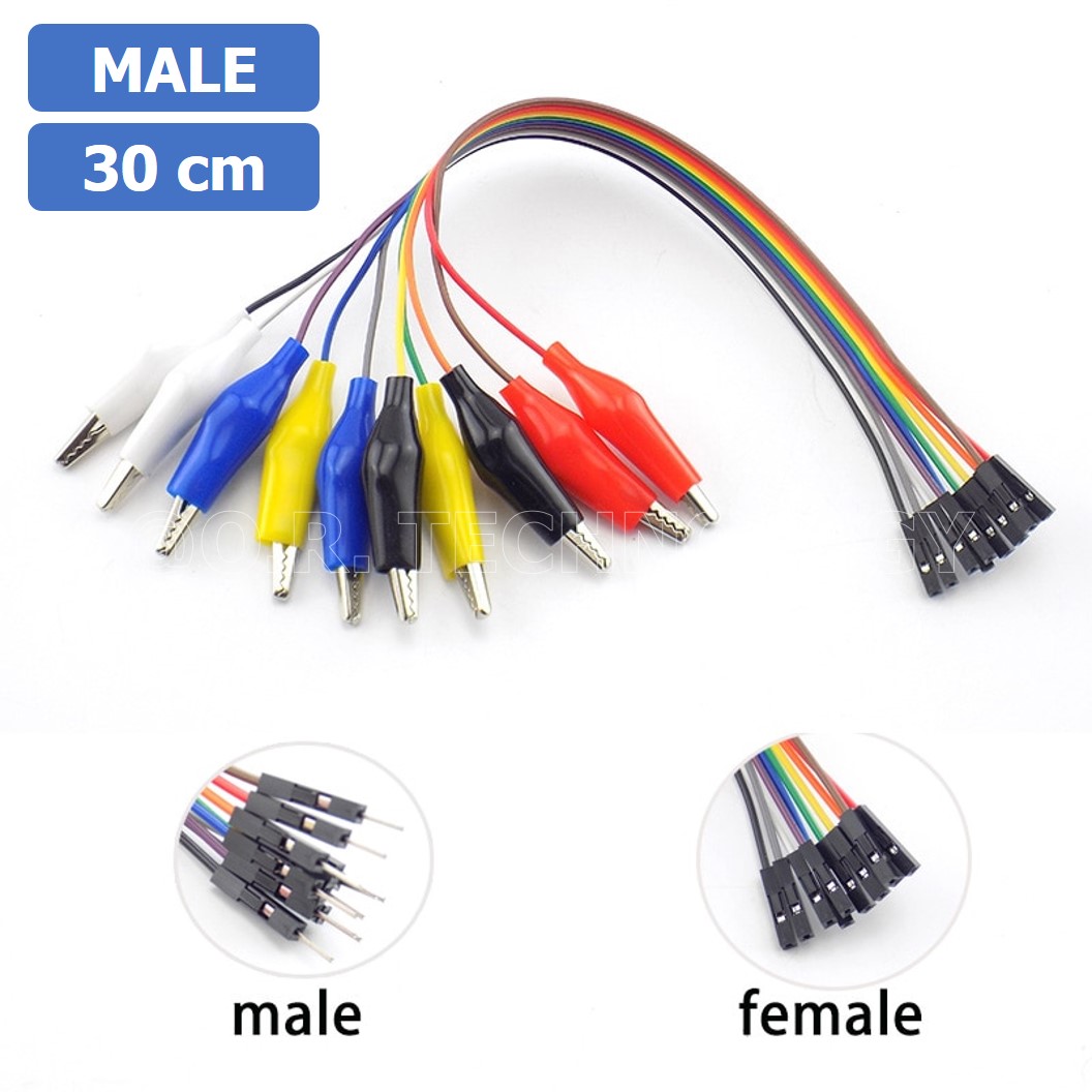 (1ชิ้น) AF018 สายแพ-ปากคีบ ตัวผู้ ความยาว 30cm 10Pin Alligator Clip to Dupont Line Male สายจั๊มเปอร์ Jumper