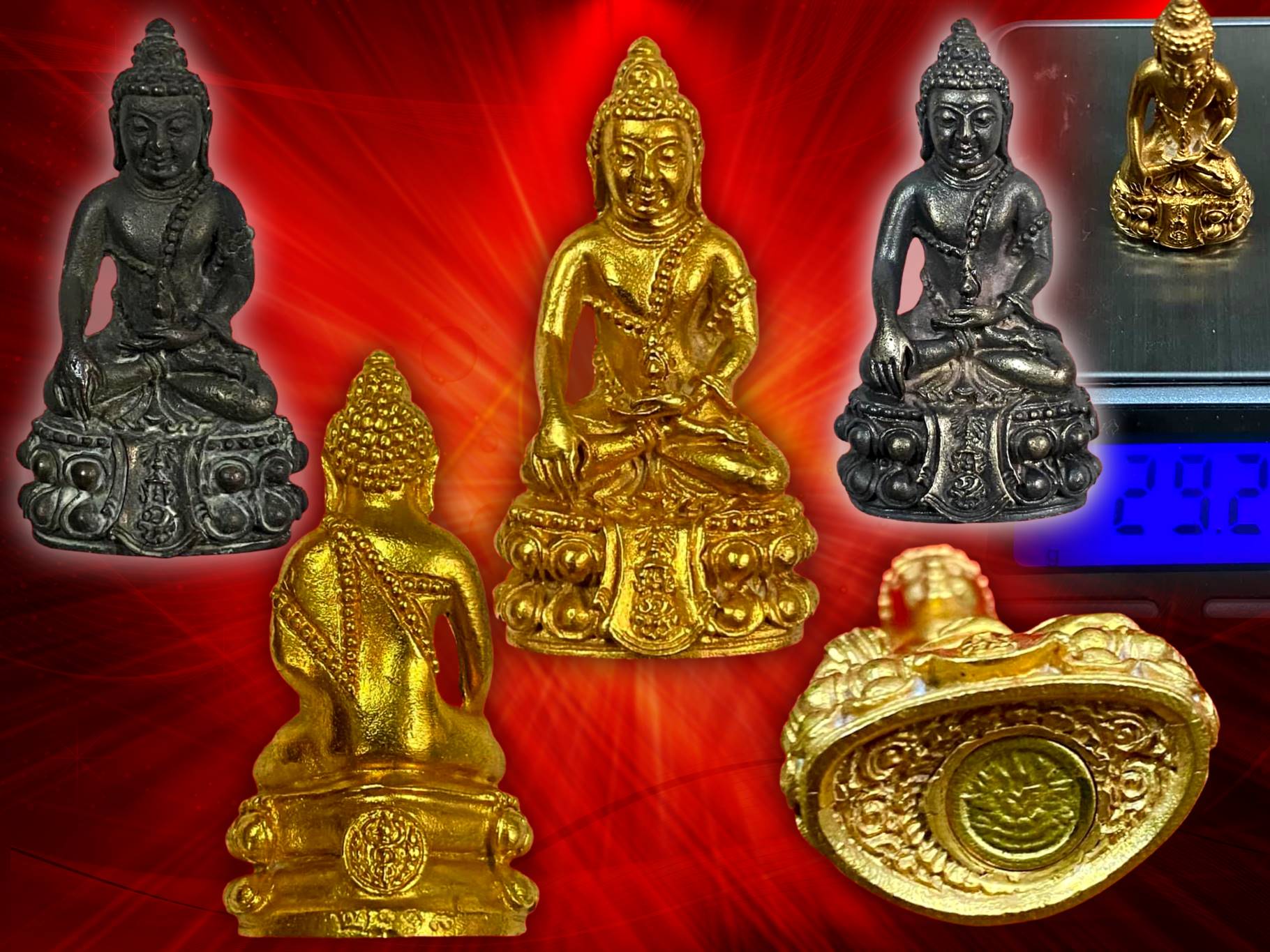 พระกริ่งศิรากาศคุ้มเกล้า (คุ้มเกล้ามหามงคล) ภปร. ปี 2522 พิธีใหญ่ ชุดเนื้อทองคำ เงิน นวะโลหะ กล่องครบถ้วน กริ่งดังฟังชัด งามๆ ครับ