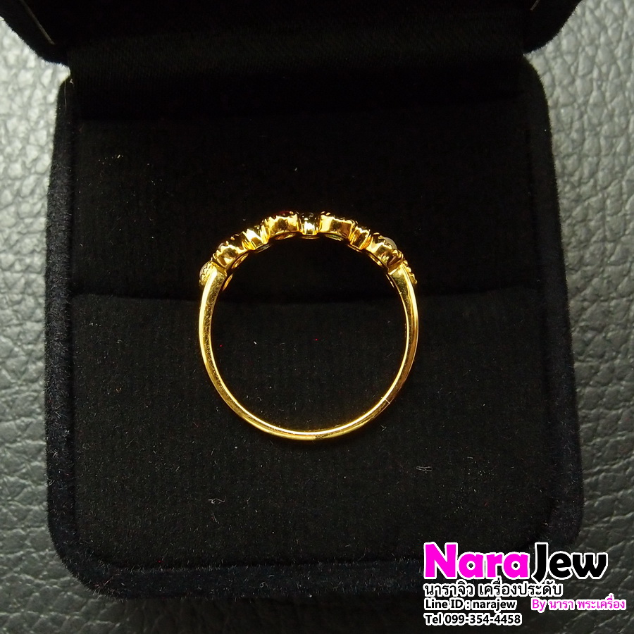 แหวนนพเก้า 2 แถว พลอยนพเก้าแท้ตามตำรา ใส่เสริมสิริมงคล ทองแท้ เพชรแท้