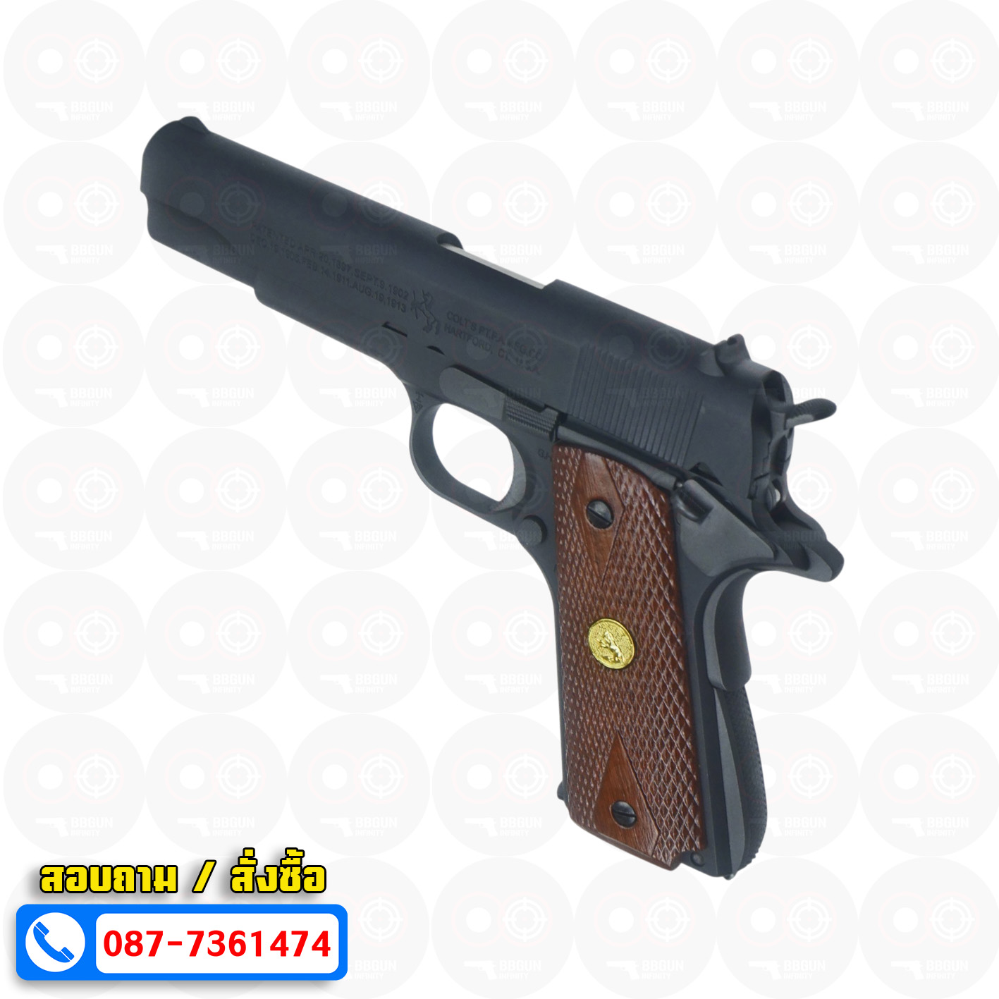บีบีกันอัดแก๊ส Army Armament R31 Colt M1911A1 สีดำ ด้ามไม้แท้ BB GUN
