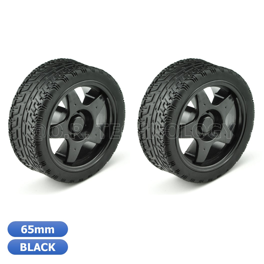 (1ชุด มี 2ล้อ) ND022 ล้อรถ ล้อรถหุ่นยนต์ ล้อประกอบรถ ล้อรถของเล่น สีดำ ขนาด 65mm Robot Smart Car Wheel (Black)