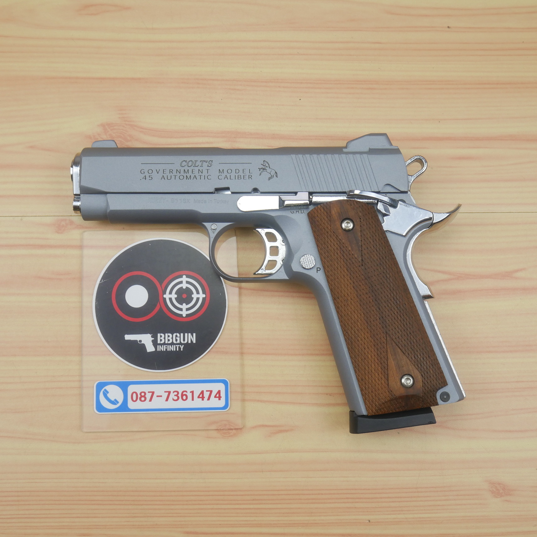 แบลงค์กัน KUZEY M1911 COLT GOVERMENT 100 Year สีสโมค 4 นิ้ว ด้ามไม้ blank gun