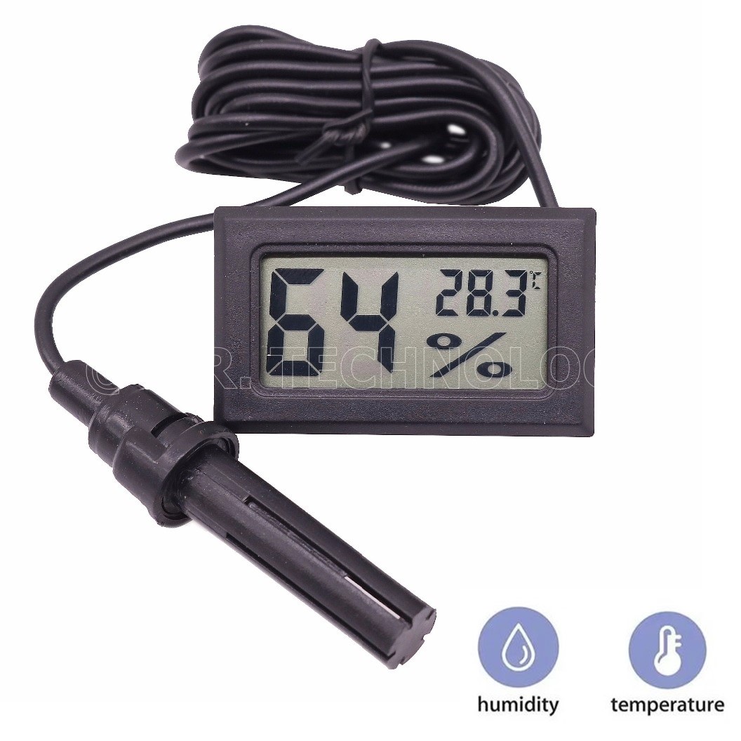 (1ชิ้น) AC286 ไฮโกรมิเตอร์ หน้าจอวัดอุณหภูมิ และความชื้น FY-12 Mini LCD Digital Thermometer Hygrometer Fridge Freezer Tester Temperature Humidity Meter with 1.5 Meter Wire