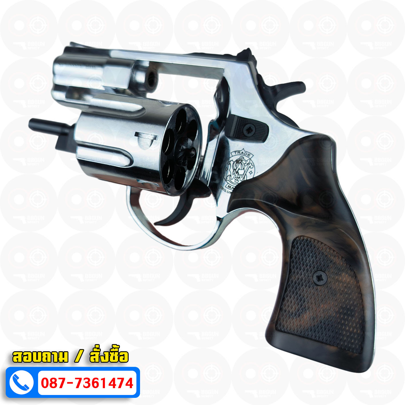 Ekol Lite แบลงค์กัน ลูกโม่ 2 นิ้ว สีเงินเงา (Shiny chrome) Smith & Wesson blank gun Revolver 2 inch
