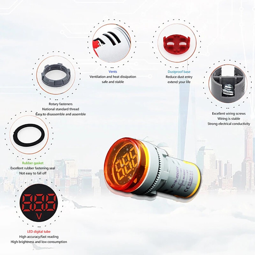 AD16-22DSV โวลต์มิเตอร์ 22mm AC 60-500V AC Digital Display Voltmeter 60-500VAC ดิจิตอลโวลต์มิเตอร์ เครี่องวัดแรงดันไฟฟ้ากระแสสลับ