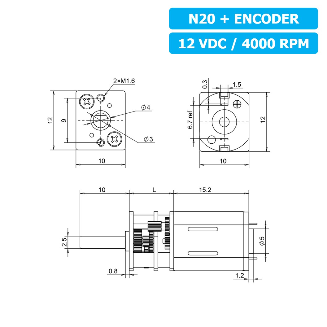 (1ชิ้น) JB340 มอเตอร์เกียร์ N20 12VDC 4000RPM พร้อม เอ็นโค้ดเดอร์ Micro Gear Motor DC with Encoder แกนขนาด 3mm D Shaft มอเตอร์ทดเฟือง GA12-N20 ไมโครมอเตอร์ มอเตอร์