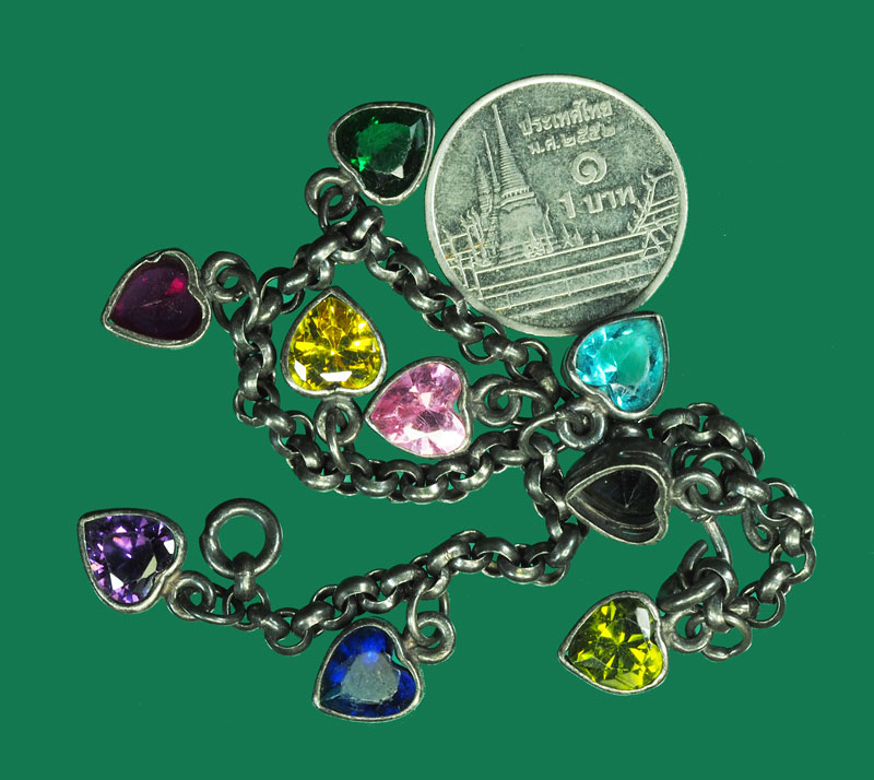 *31228 เครื่องประดับสายสร้อยข้อมือประดับด้วยพลอยรูปหัวใจ ทำด้วยเงิน ความยาวประมาณ 7 นิ้ว 16