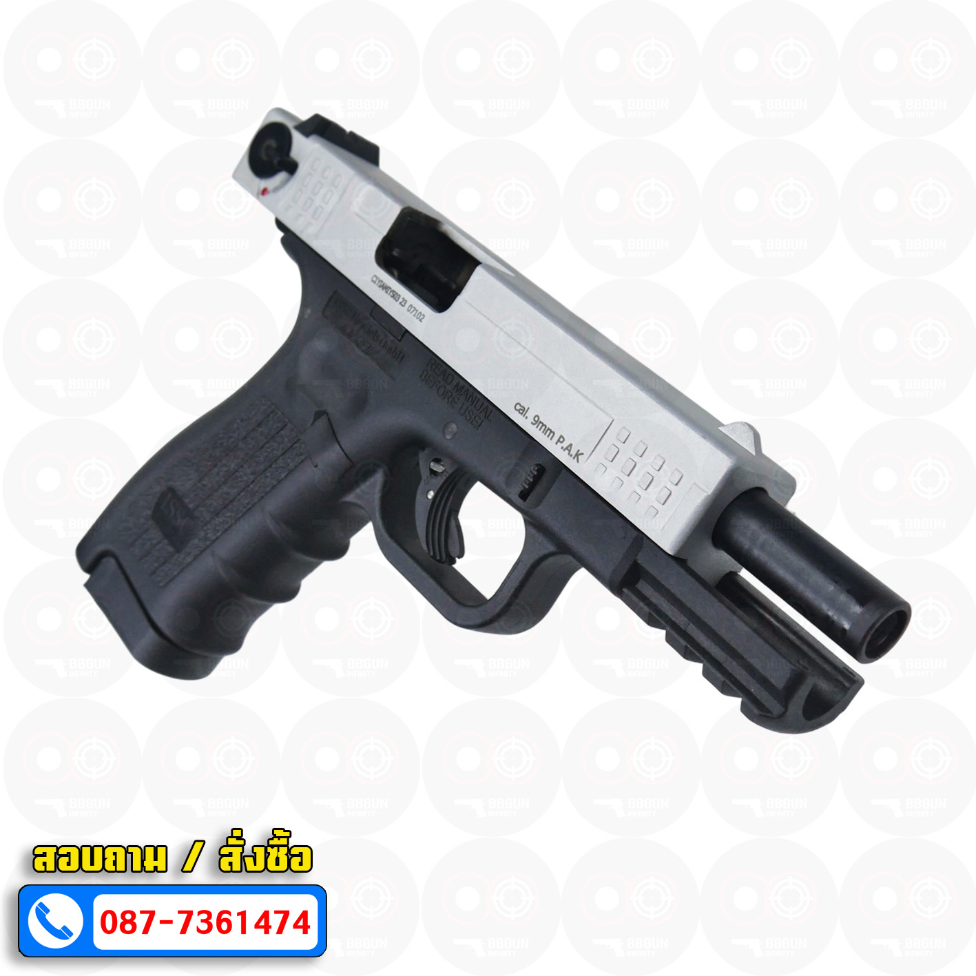 Ceonic Issc M22 โครงดำ-สไลด์เงินด้าน 9mm P.A.K แบลงค์กัน blank gun (แถม 2 แม็กกาซีน กล่องใส่ปืน แส้ น้ำยาล้างปืน)