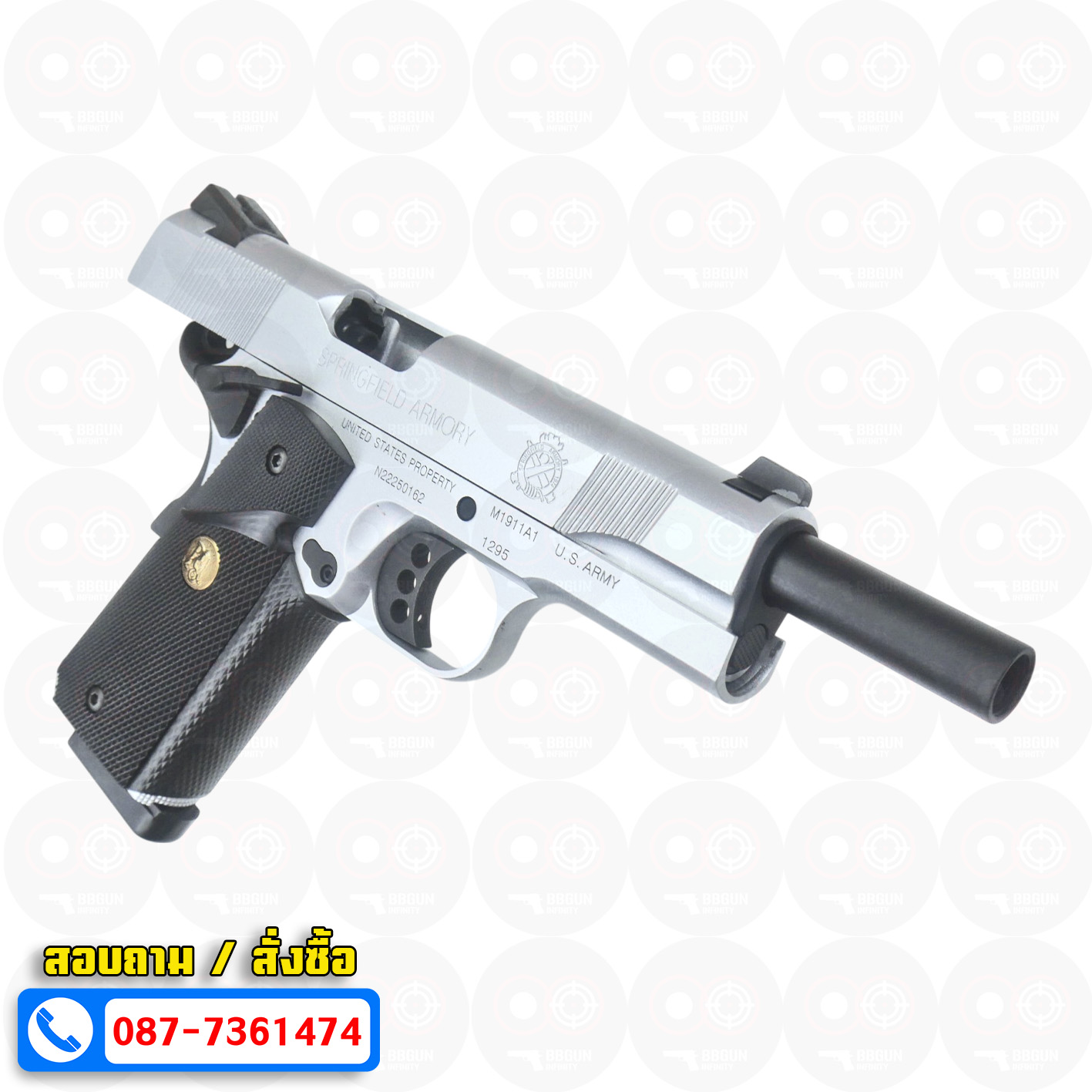 บีบีกันอัดแก๊ส Army Armament R27S Springfield 1911 สีเงิน BB GUN