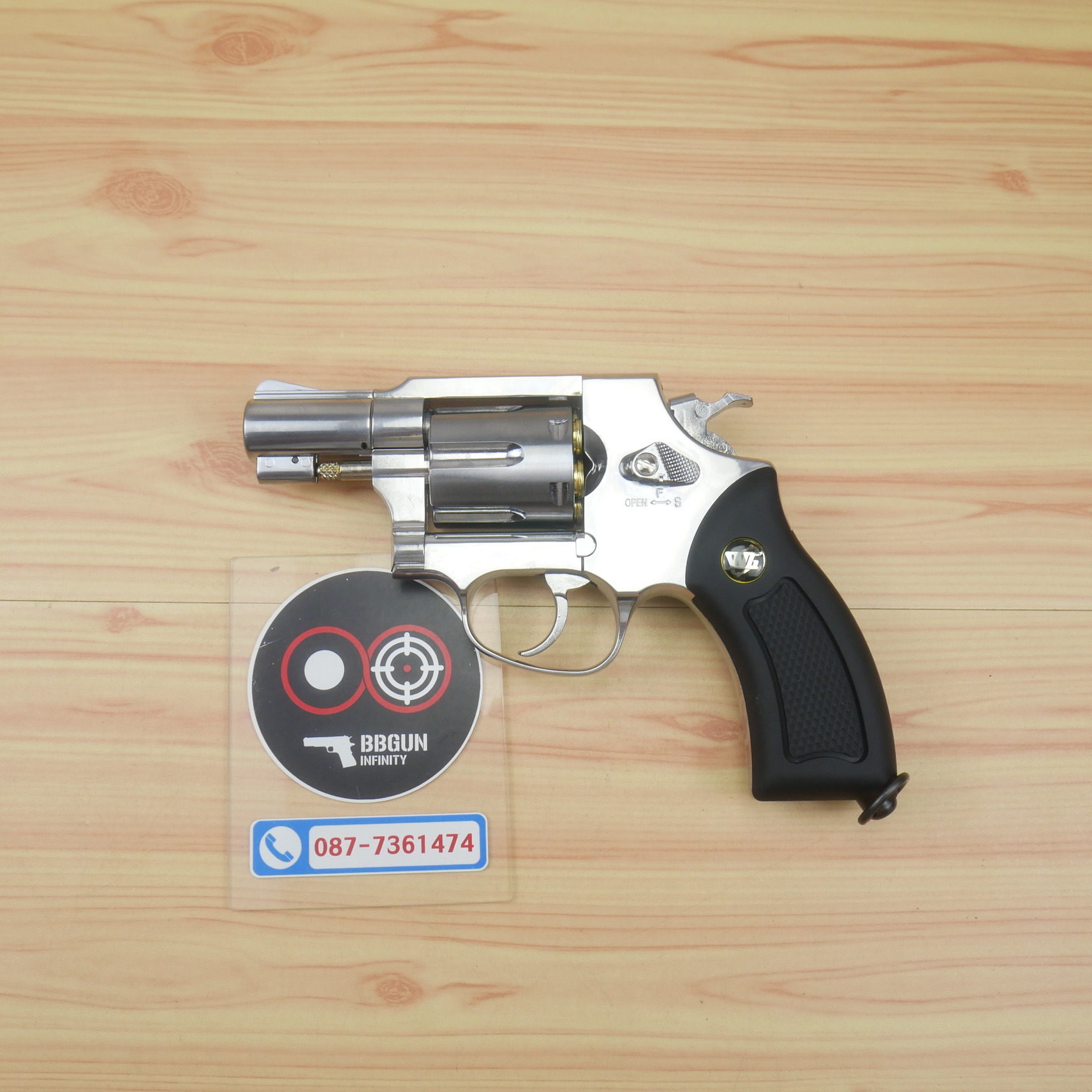 บีบีกันลูกโม่ 2 นิ้ว WinGun 733 Co2 Silver ด้ามดำ BB GUN