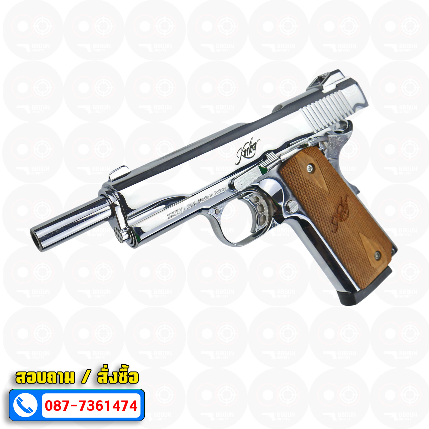 KUZEY M1911 KIMBER ลำกล้อง 5 นิ้ว blank gun สีเงินเงา แบลงค์กัน (แถมกล่องใส่ปืน)