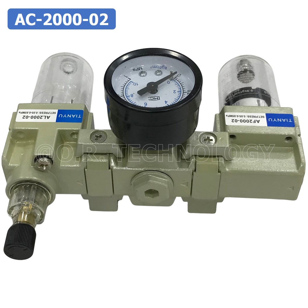 AC2000-02 ชุดกรองลม แบบ 3 ตอน Manual Drain 3 Unit FRL Combination TIANYU AC-2000-02 (Filter Regulator Lubricator)