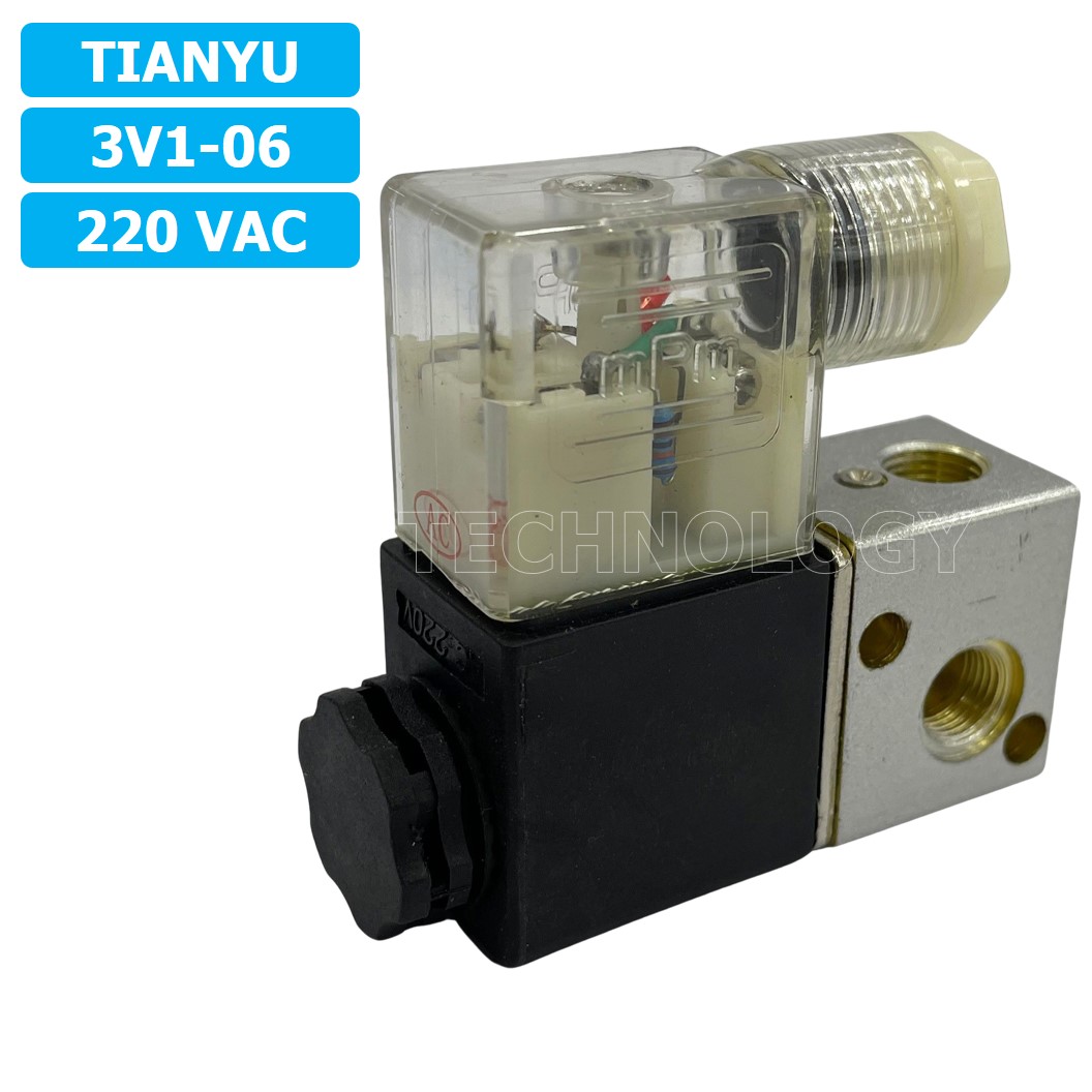 (1ชิ้น) 3V1-06 220VAC โซลินอยด์วาล์ว คอยล์ 1 ข้าง 3/2 Way Single Coil Solenoid Valve Pneumatic TIANYU