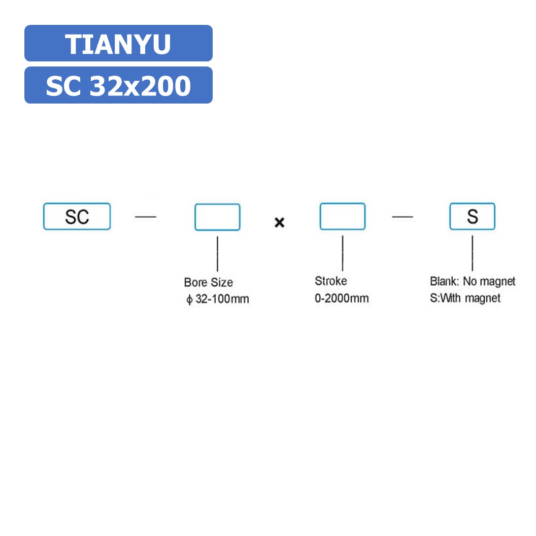 (1ชิ้น) SC 32x200 กระบอกลม รุ่นมาตรฐาน กระบอกลม 4 เสา Standard Cylinder Air Pneumatic แบบสี่เสา