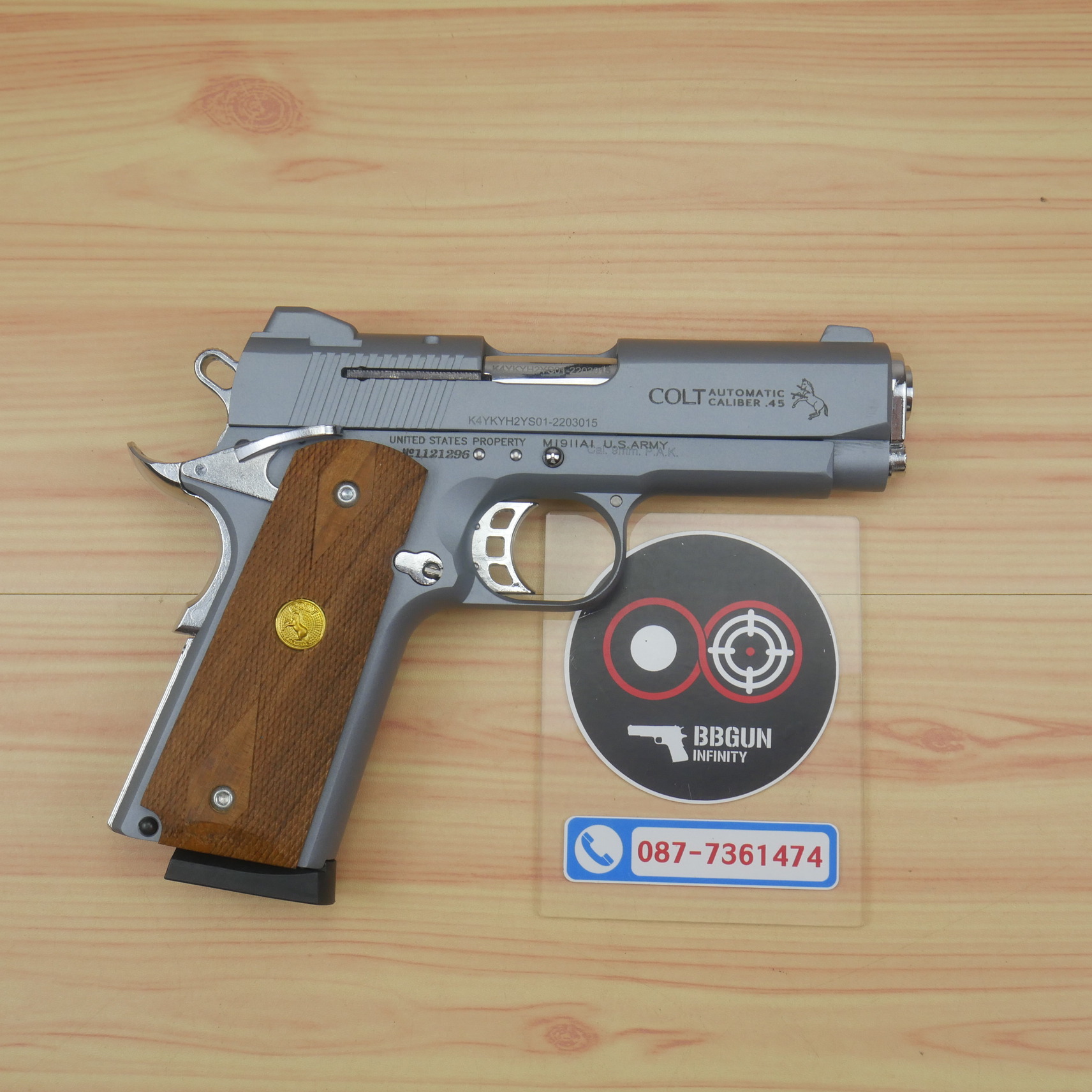 แบลงค์กัน KUZEY M1911 COLT'S MK IV SERIES'70 สีสโม๊ค 4 นิ้ว (smoke) ด้ามไม้ blank gun
