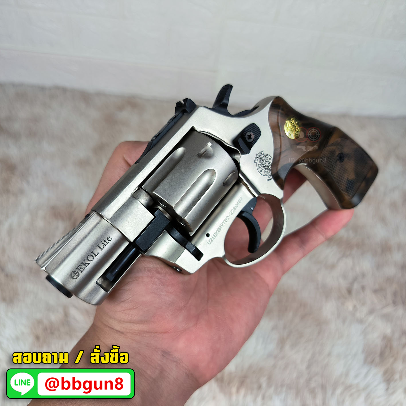 ปืนแบลงค์กัน ลูกโม่ 2" สีซาติน (Satin) Smith & Wesson ยี่ห้อ Ekol Lite blank gun (แถมกล่องใส่ปืน)