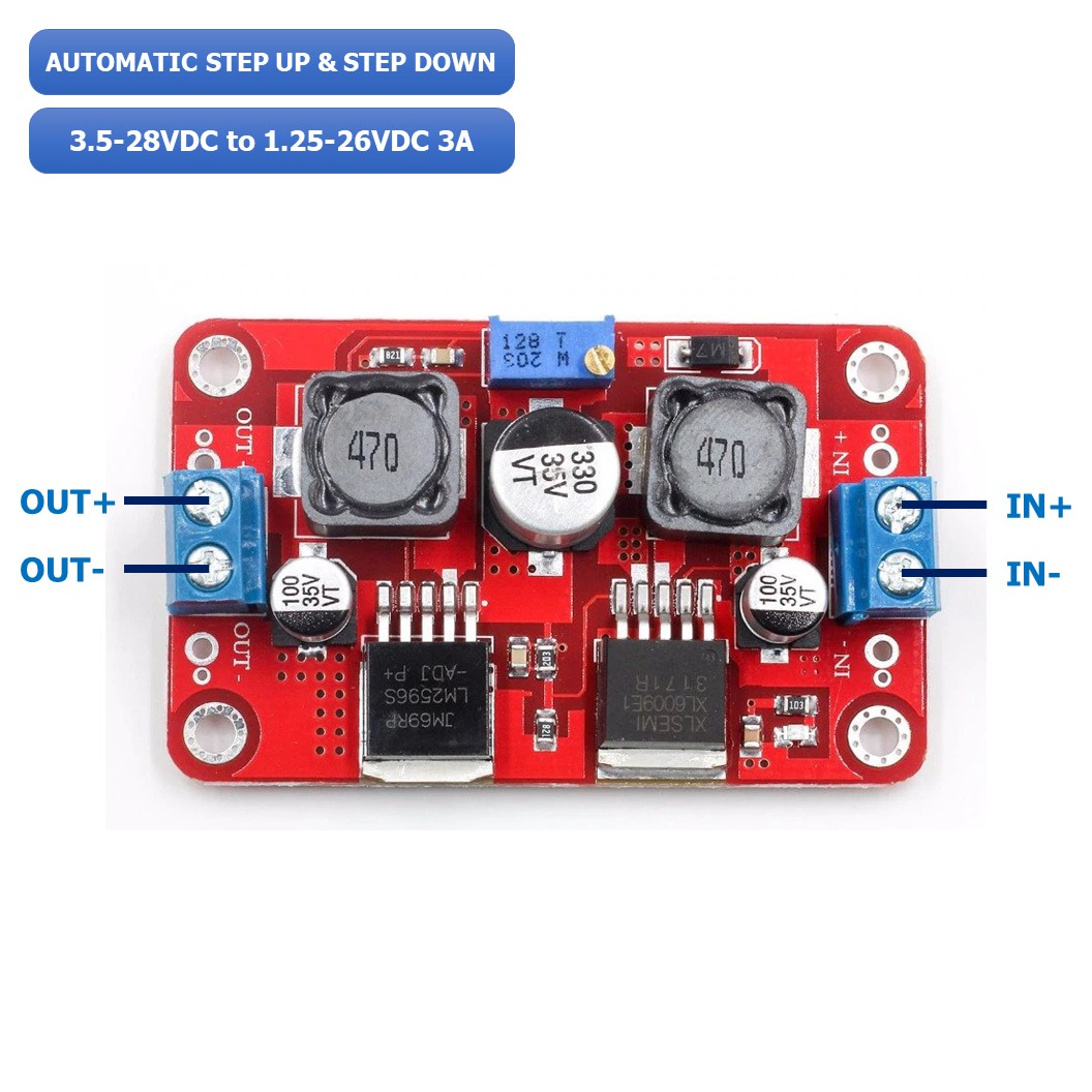 (1ชิ้น) AA253 โมดูลปรับเพิ่ม-ลดแรงดันไฟ โมดูลแปลงไฟ XL6009 LM2596S DC-DC Automatic Step Up & Step Down Solar panel Module (Buck and Boost convertor) 3.5-28VDC to 1.25-26VDC 3A