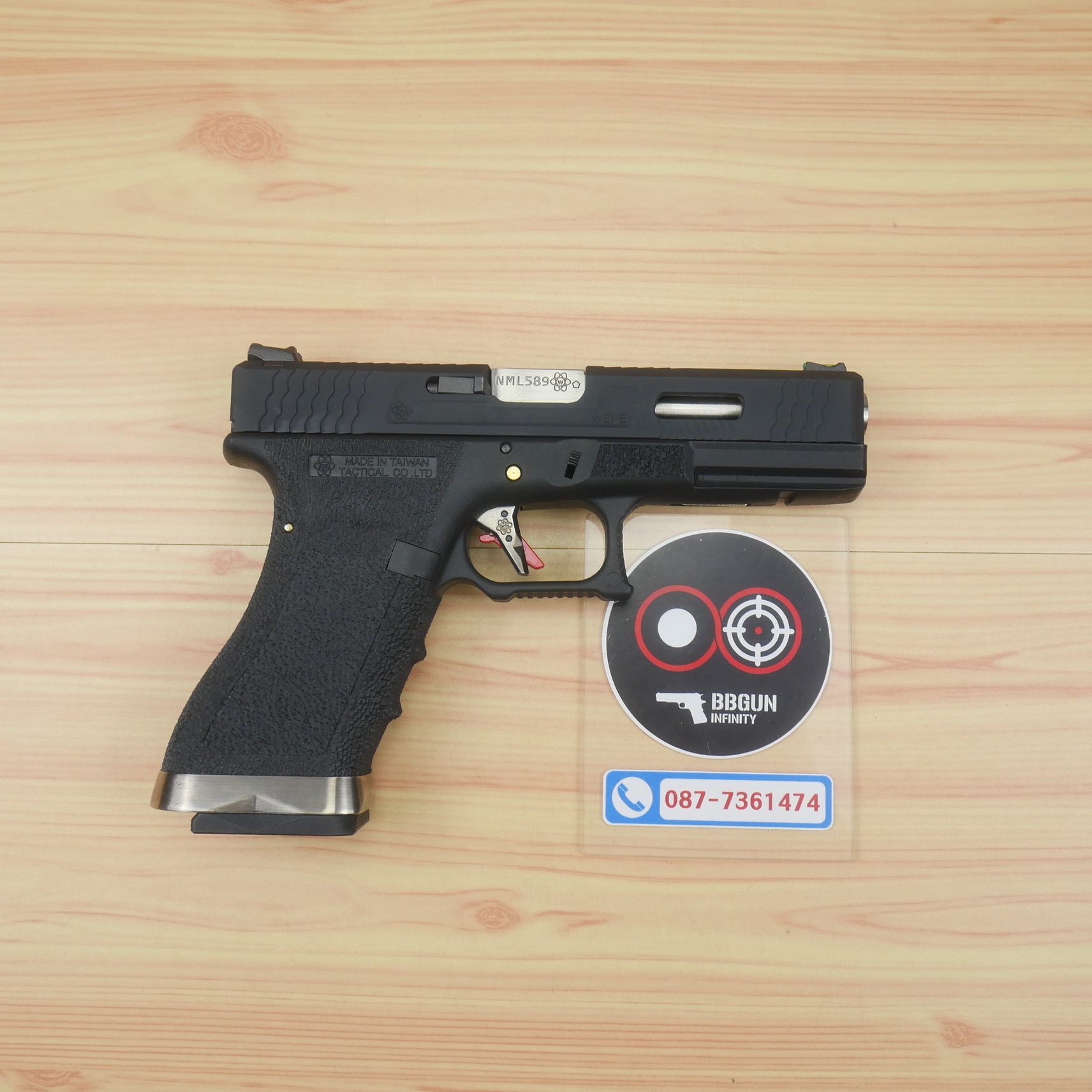บีบีกันอัดแก๊ส WE Glock 18 G-Force T5 เฟรมดำ สไลด์ดำ ท่อเงิน BB GUN