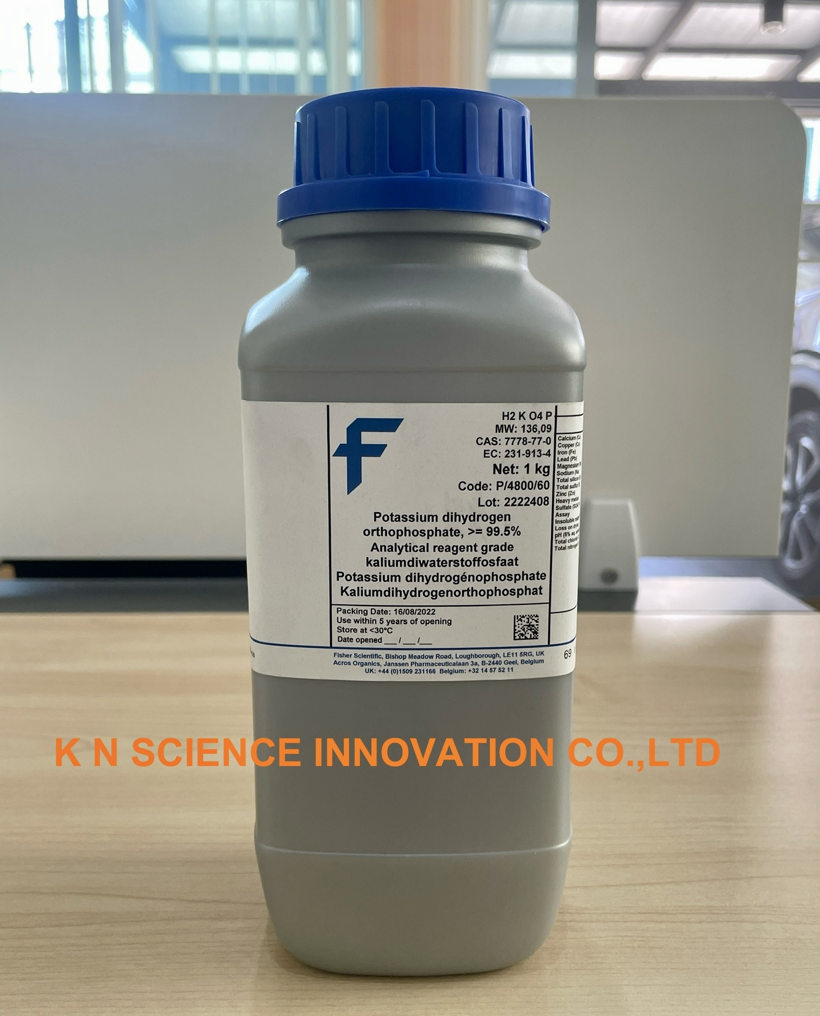 Potassium dihydrogen orthophosphate, AR (Potassium phosphate monobasic) 7778-77-0 ,1 Kg , Fisher Chemical™ P/4800/60