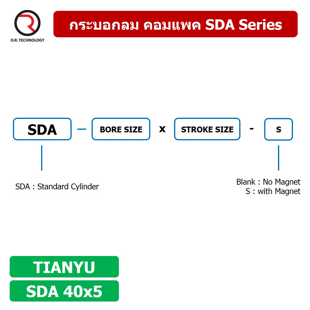 (1ชิ้น) SDA 40x5 กระบอกลมคอมแพค กระบอกลม รุ่นคอมแพค Compact Air Cylinder SDA Series แบบคอมแพค