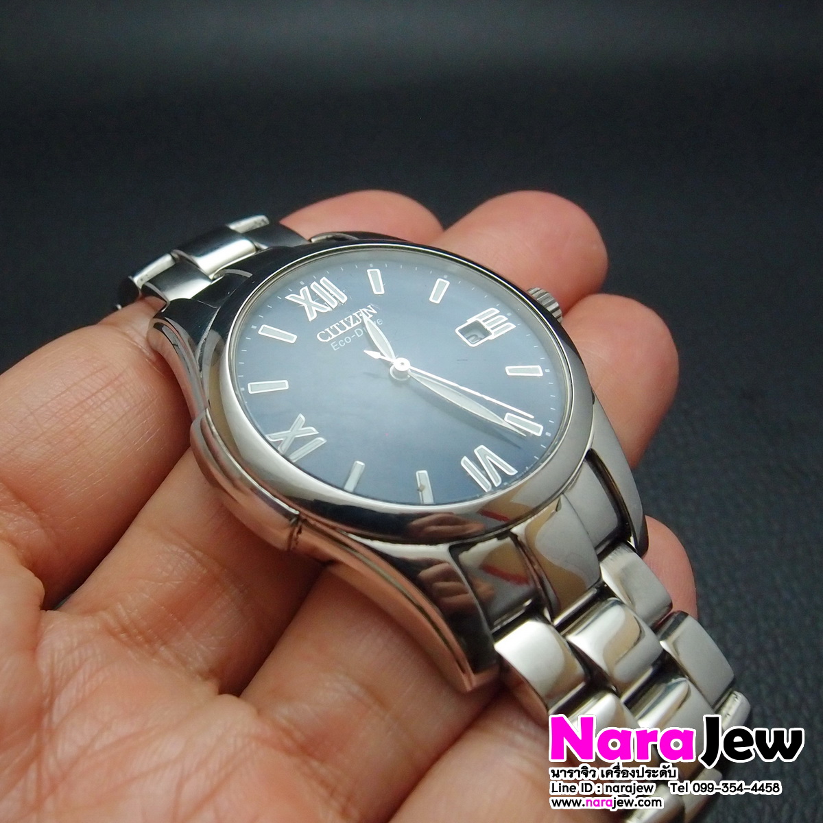 นาฬิกา Citizen รุ่น ECODRIVE หน้าปัดสีน้ำเงิน สายสแตนเลส นาฬิกาหลุดจำนำ ** ความยาวข้อมือ 18 ซม. สามารถลดข้อสายได้ อีก 3 ข้อ ประมาณ 2 ซม **