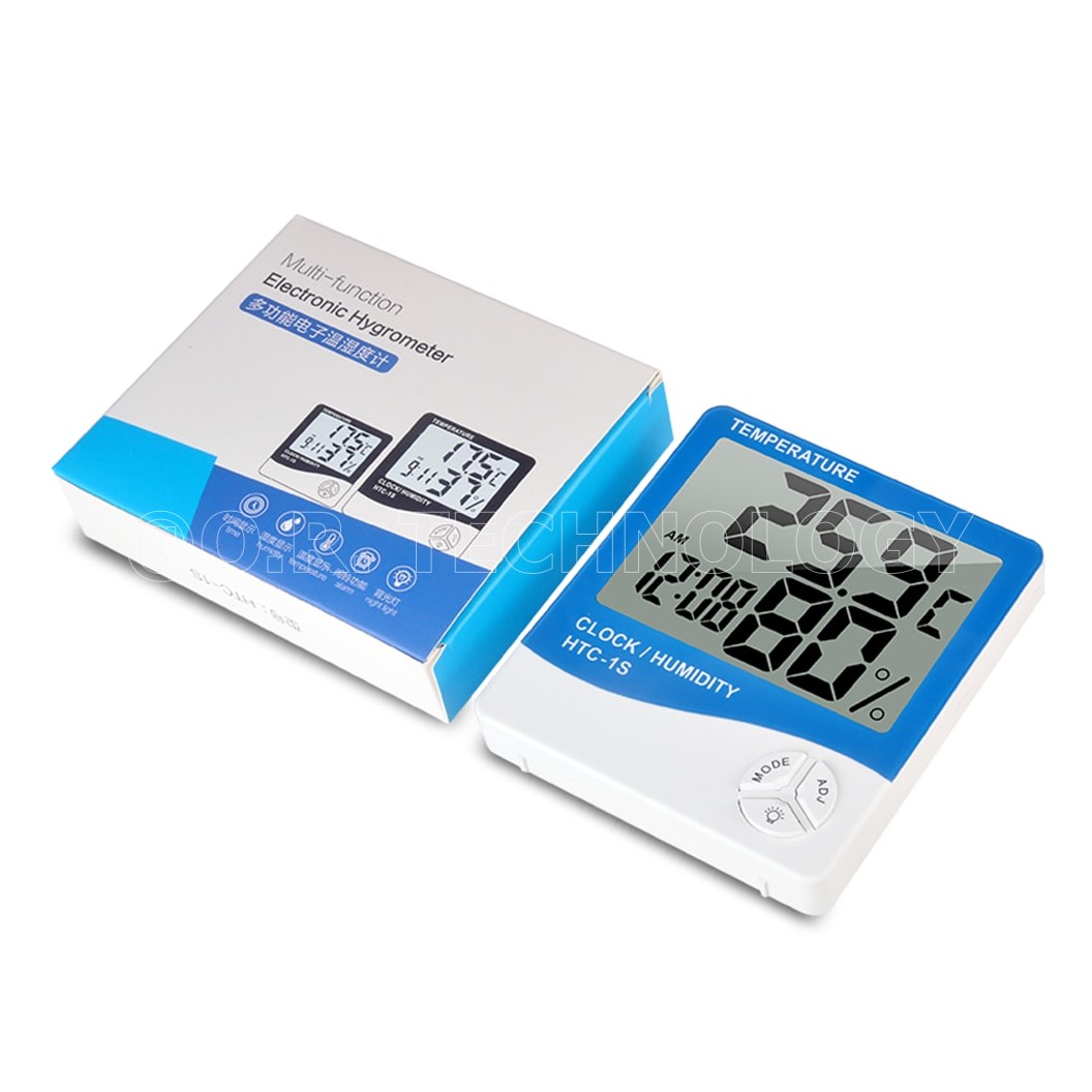 (1ชิ้น) HTC-1S เครื่องวัดอุณหภูมิและความชื้น พร้อมนาฬิกา Electronic Hygrometer - Temperature and Humidity Meter with Clock