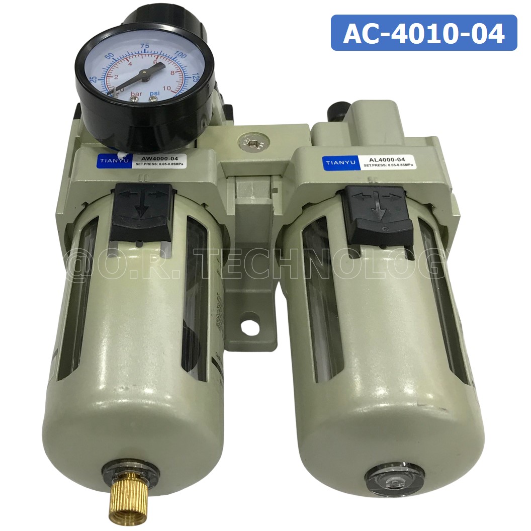 AC4010-04 ชุดกรองลมแบบ 2 ตอน Manual Drain FRL 2 Unit Combination Air Filter, Regulator & Lubricator TIANYU AC-4010-04
