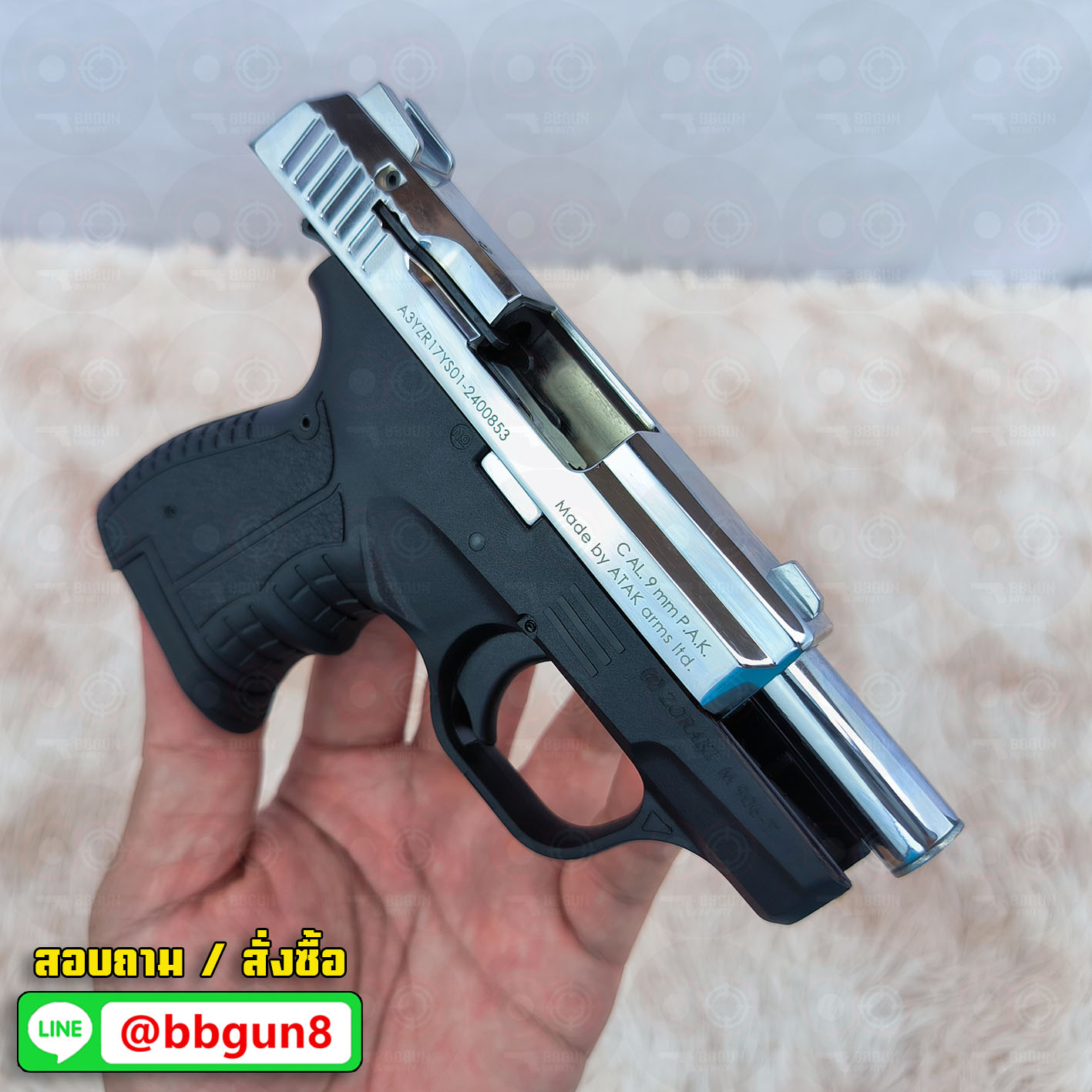 Blank GUN Zoraki M 906-T สีเงินเงา แบลงค์กัน (แถมกล่องใส่ปืน) รอบ EU ปลายส้ม