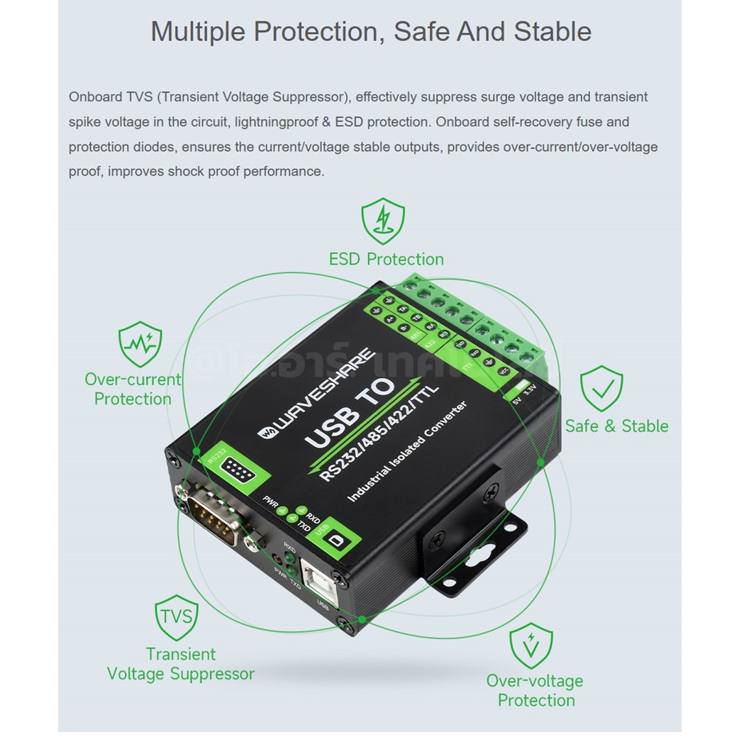 ZE103 WAVESHARE FT232RNL USB TO RS232/485/422/TTL ตัวแปลงสัญญาณ Interface Converter, Industrial Isolation