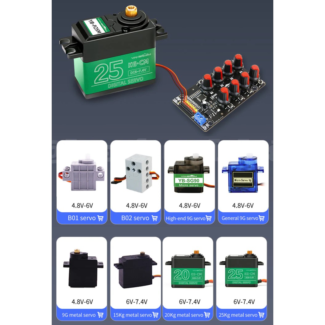 YB-801 Yahboom บอร์ดควบคุมเซอร์โวมอเตอร์ 8ตัว 8-way PWM Servo Controller Debugging board 8-channel PWM servo control debugging board for DIY smart robotics